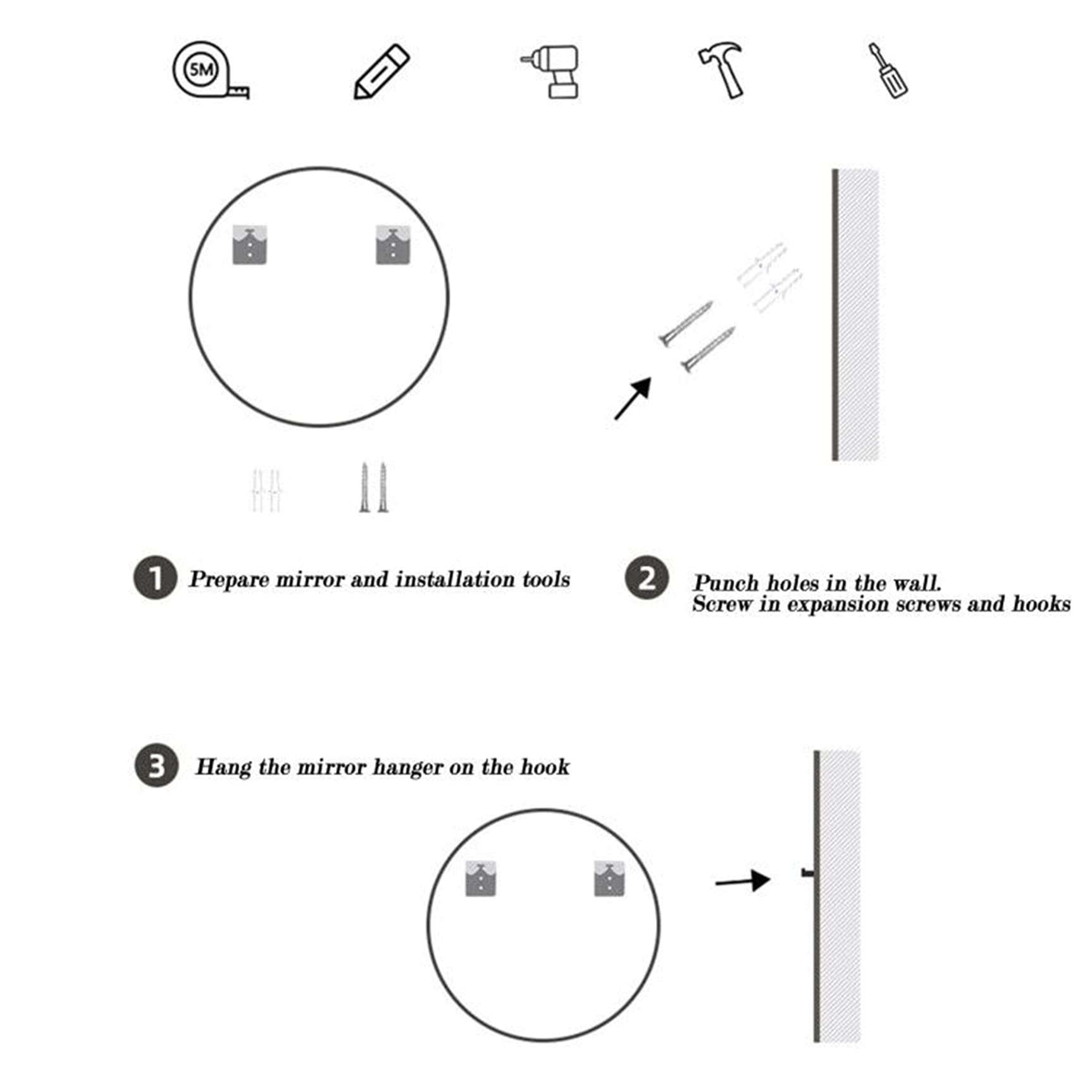 Premium LED Bathroom Mirror with White & Warm Light - 50cm/60cm/70cm/80cm IP54 Waterproof Wall-Mounted Makeup Vanity Mirror - Perfect for Bathroom, Dressing Room & Home Decor Lighting
