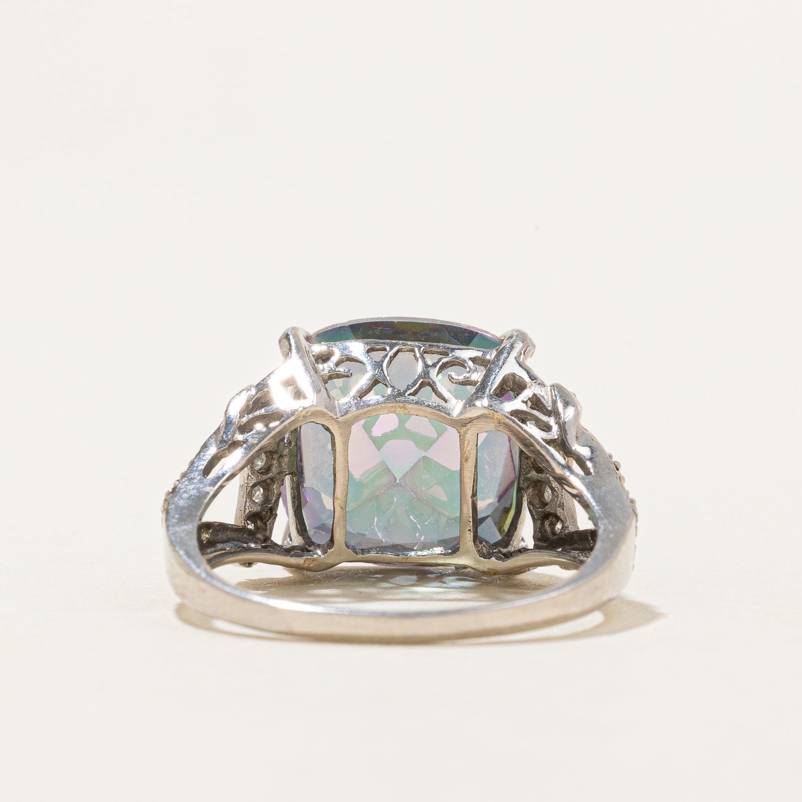 9.00ct Cushion Cut Mystic Topaz & 0.10ctw Diamond Cocktail Ring - Size 7.25 | Elegant Evening Wear & Special Occasion Jewelry
