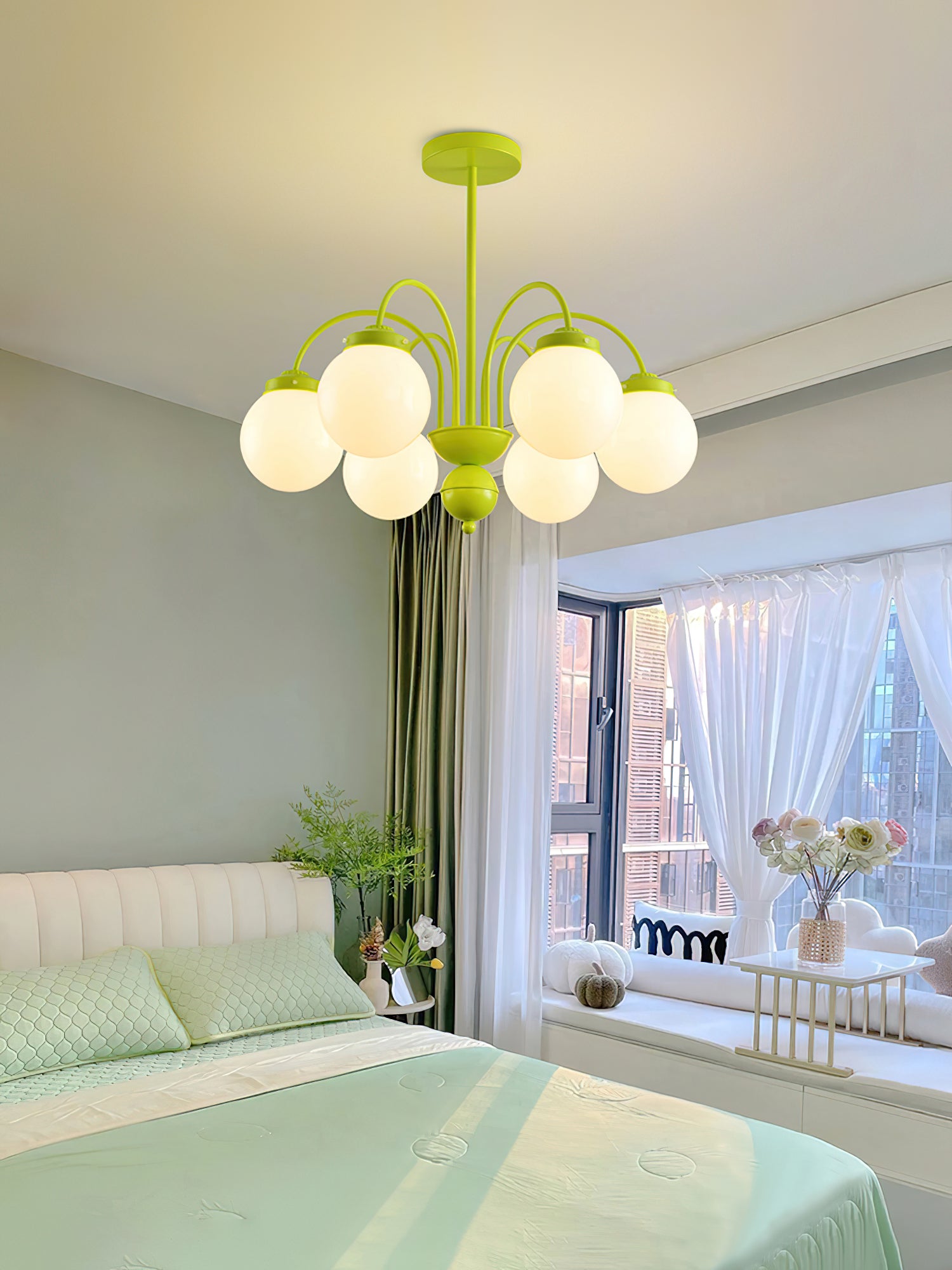 Elegant Cream Glass Ball Chandelier - Modern Crystal Ceiling Light Fixture for Dining Room, Bedroom & Living Room Decor