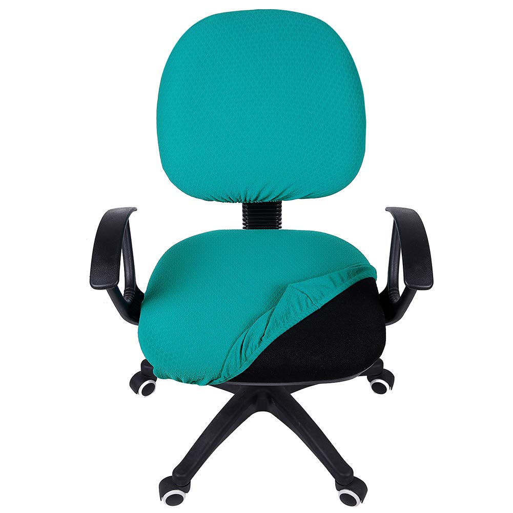 Stretchy Jacquard Office Chair Cover - Washable & Universal for Desk Chairs - Peacock Green for Home & Office Use