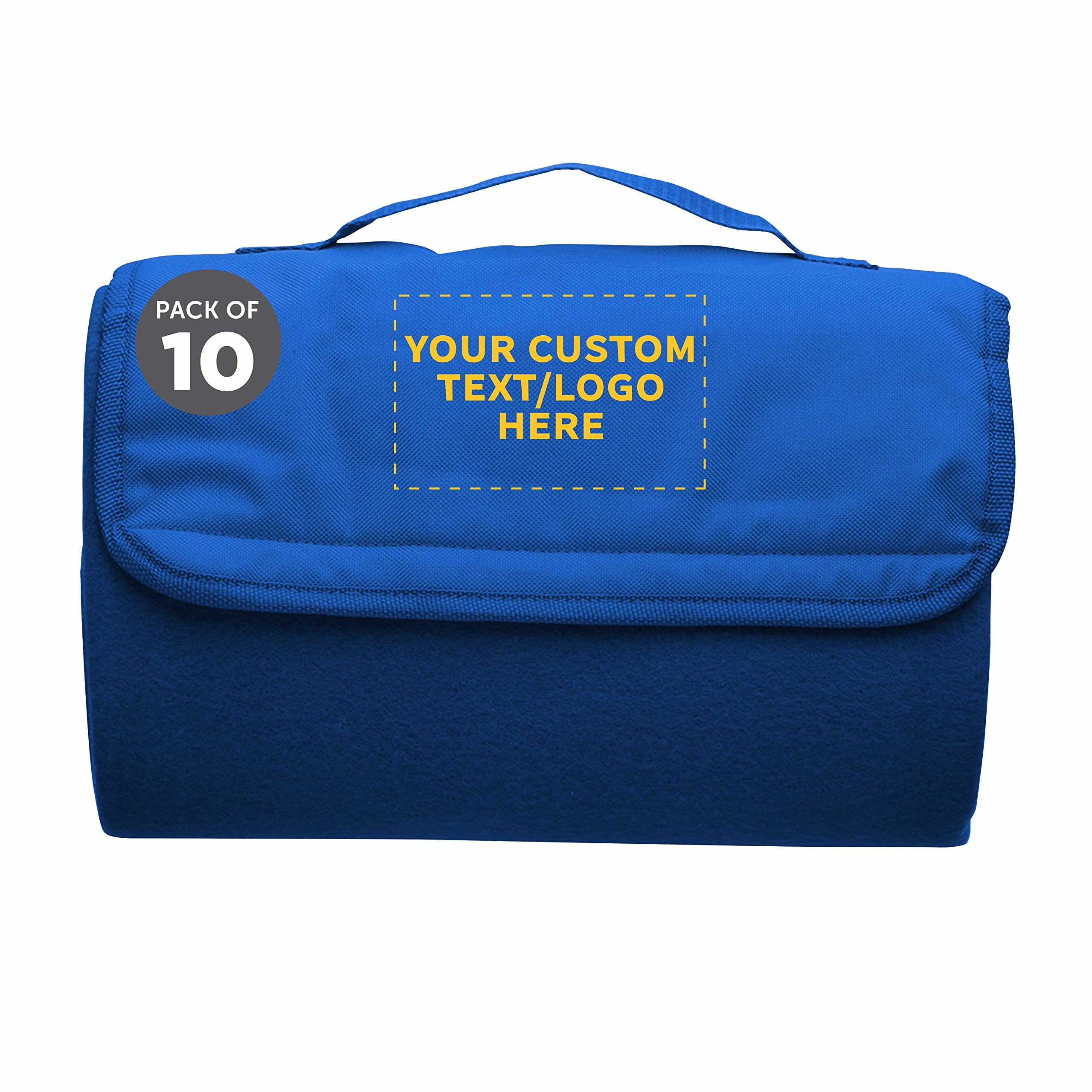 Custom Roll Up Picnic Blankets Set of 10 - Personalized Bulk Pack for Camping, Beach & Outdoor Activities - Waterproof & Portable Blue Blanket - Perfect for Family Picnics, Music Festivals and Park Outings