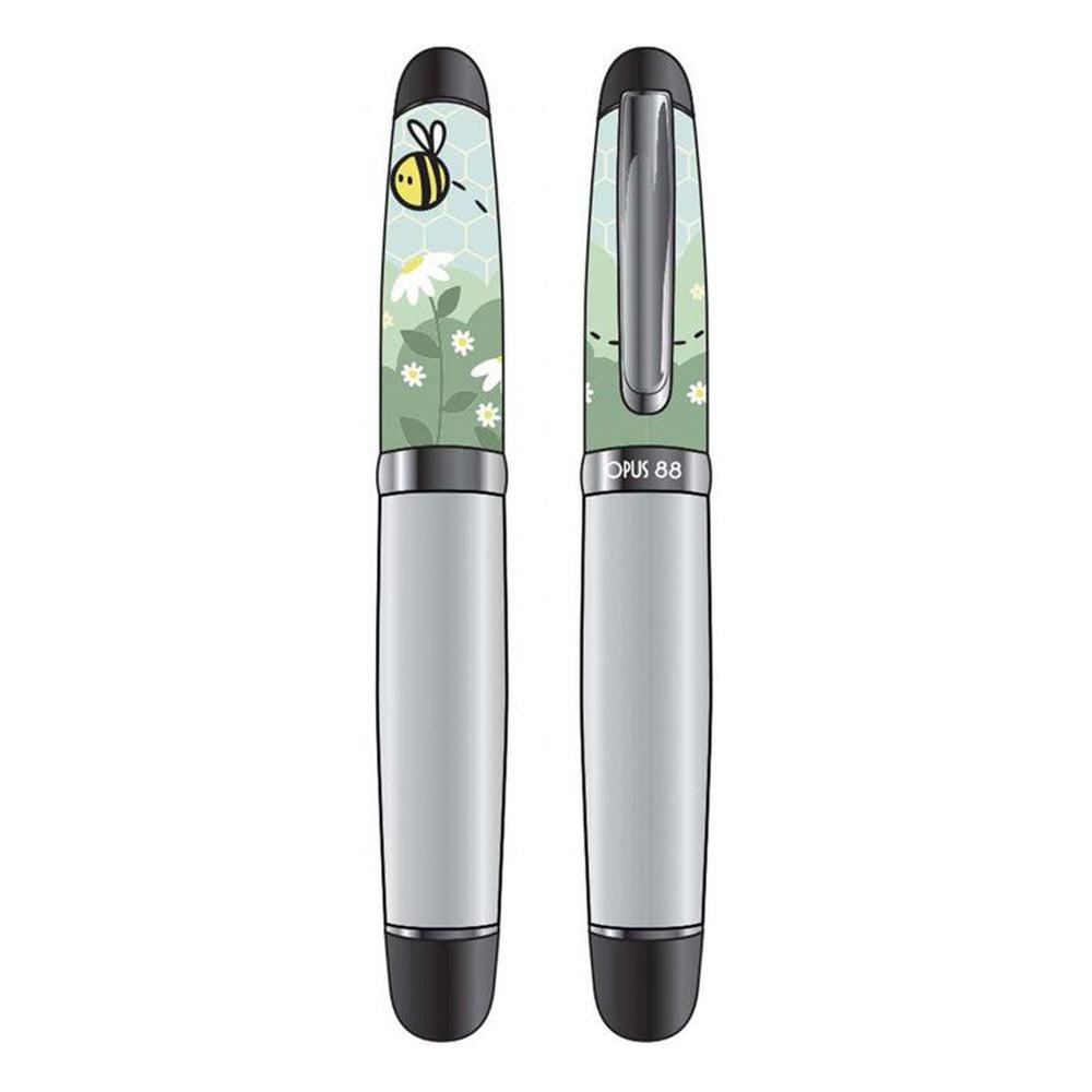 Opus 88 × Doodles Damari Outdoor Series Busy Bee Fountain Pen - Premium Japanese Eyedropper Fountain Pen for Writing, Sketching & Journaling - Perfect Gift for Artists, Writers & Pen Enthusiasts