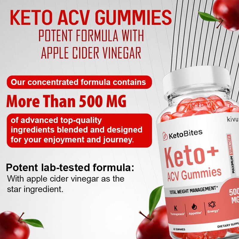 Kivus Keto Bites ACV Gummies - Apple Cider Vinegar Keto Supplement for Weight Loss & Energy Boost (60 Count) - Perfect for Ketogenic Diet & On-the-Go Snacking