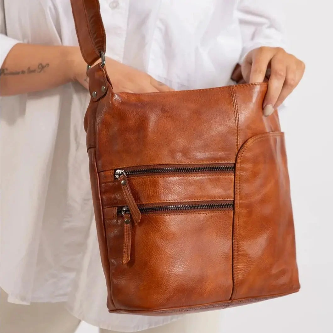 Premium Genuine Leather Shoulder Bag for Women - Stylish Crossbody Purse with 2 Secure Zip Pockets | Perfect for Work, Travel & Everyday Use