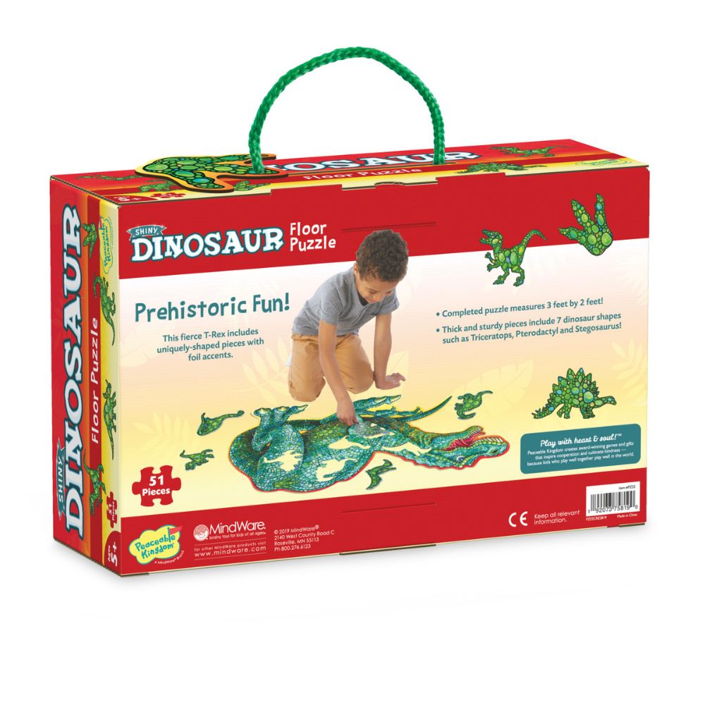 Peaceable Kingdom Shiny Dinosaur Floor Puzzle - 60-Piece Jigsaw Puzzle for Kids Ages 3-6, Educational Dinosaur Toys for Preschool Learning & Playroom Decor