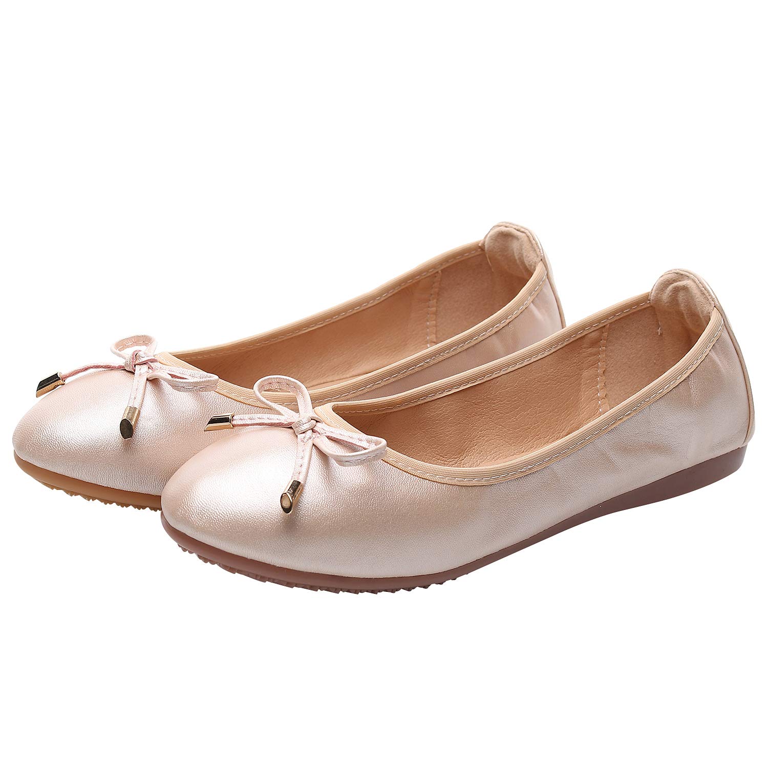 Rismart Women's Ballet Flats - Elegant Bowknot Slip-On Dance Shoes with Soft Sole for Ballroom, Wedding, and Casual Wear