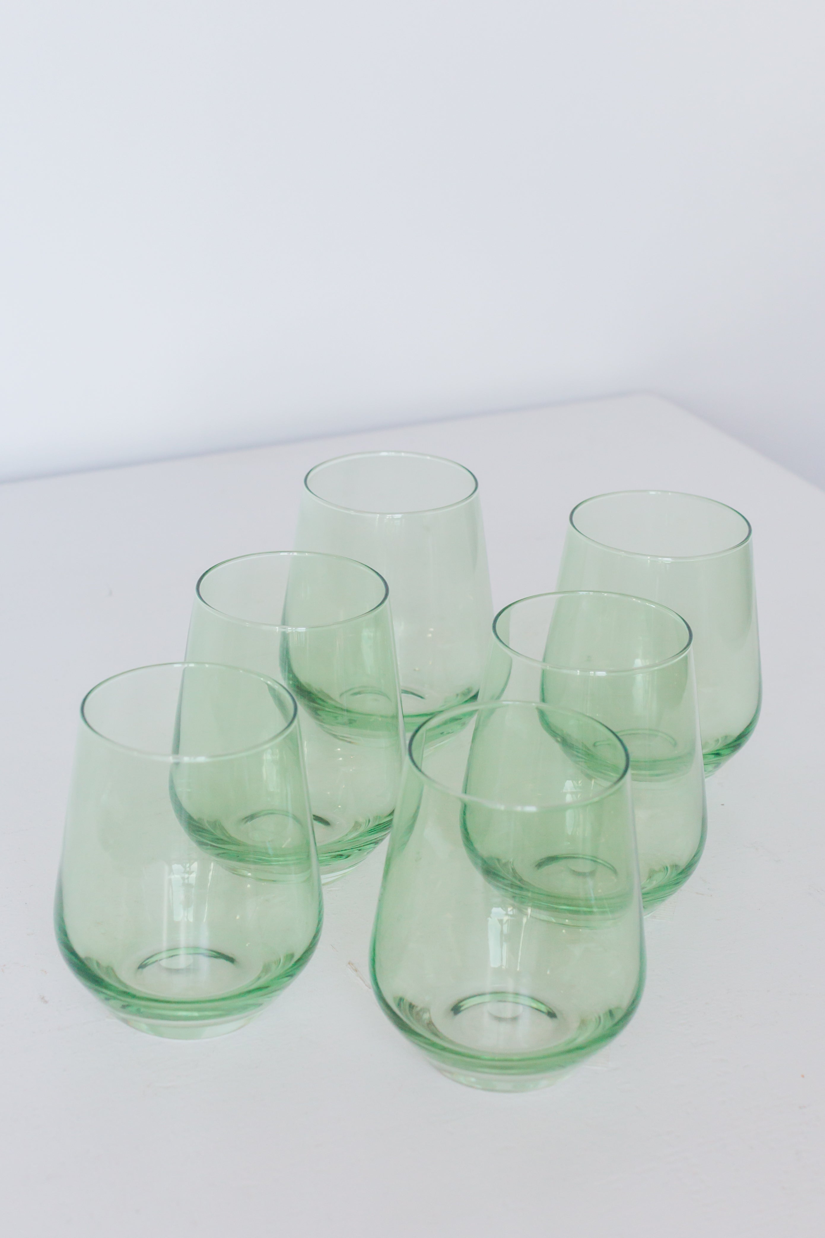 Estelle Colored Stemless Wine Glasses Set of 6 - Mint Green for Parties, Weddings & Home Decor