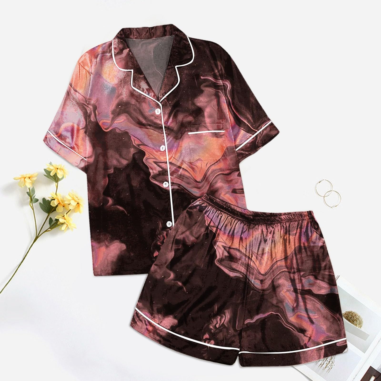 Sexy Black Satin Pajama Set for Women - 2 Piece Lingerie Sleepwear Outfit for Date Night & Boudoir Photography