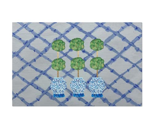 Blue Laminated Paper Ginger Jar Placemats - Elegant Topiary Design Table Mats for Dining, Home Decor, and Party Settings