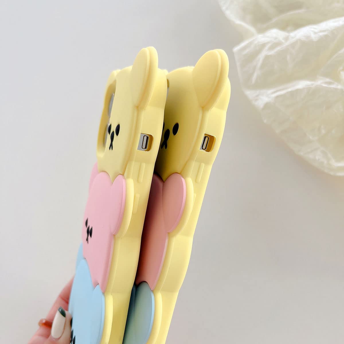 Cute 3D Silicone Bear Phone Case for iPhone 13 - Kawaii Cartoon Design with Keychain, Soft Rubber Shockproof Protective Cover for Women & Girls | Perfect for Everyday Use, School, Work, and Travel