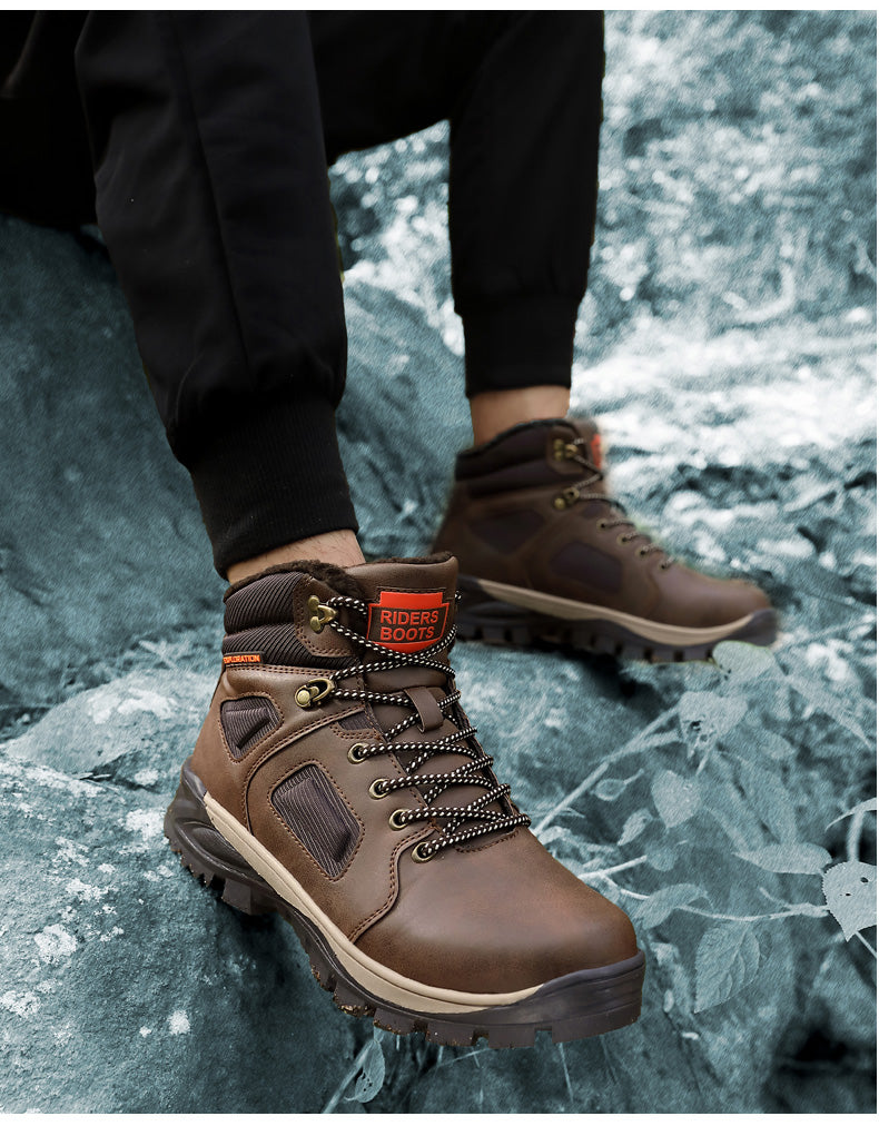 Lovevop Men's Leather Hiking Boots - Non-Slip Outdoor Adventure Hunting Safety Shoes, Casual Sneakers for Back to College, Large Sizes - Perfect for Camping, Trekking & Daily Wear