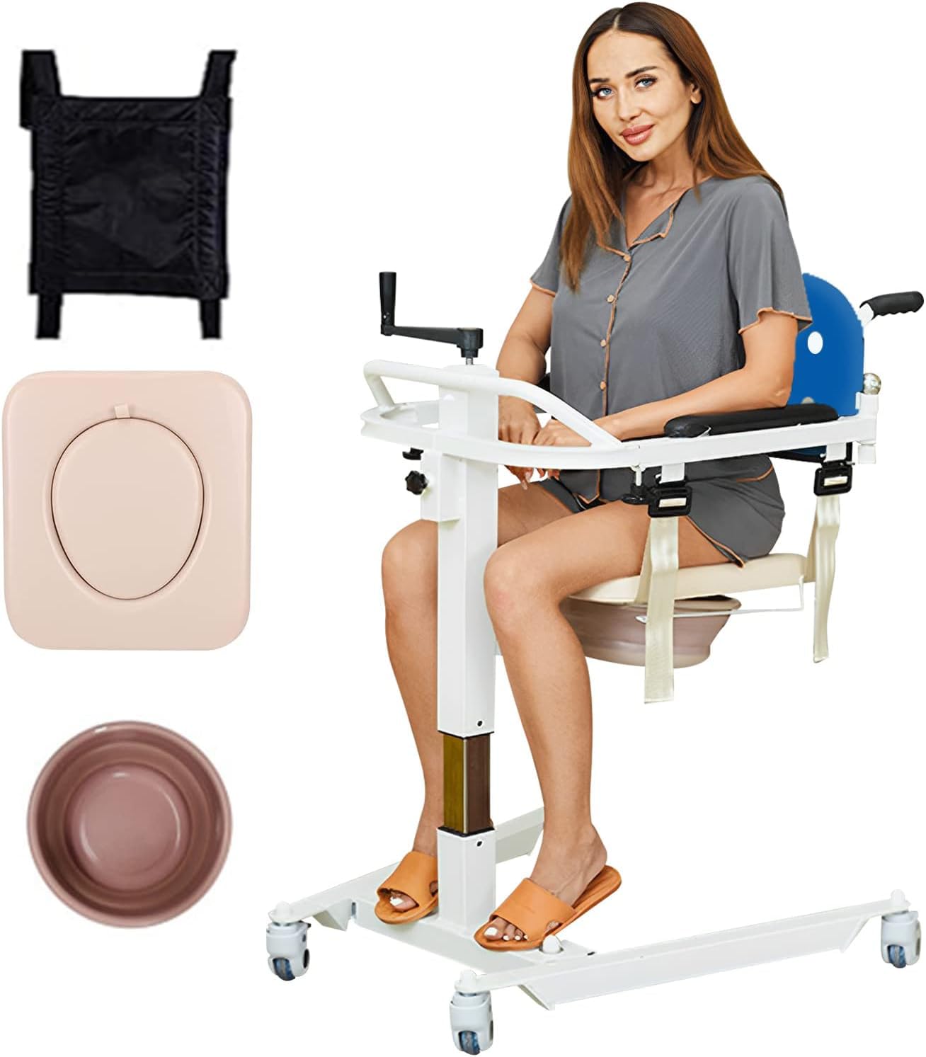 **Portable Transfer Lift Wheelchair for Elderly - Bed to Toilet Commode Chair with 2 Cushions, Car & Home Use - Ideal for Safe Mobility & Bathroom Assistance (A06)**    *(Perfect for Seniors, Post-Surgery Recovery, and Disabled Individuals at Home or in Care Facilities)*