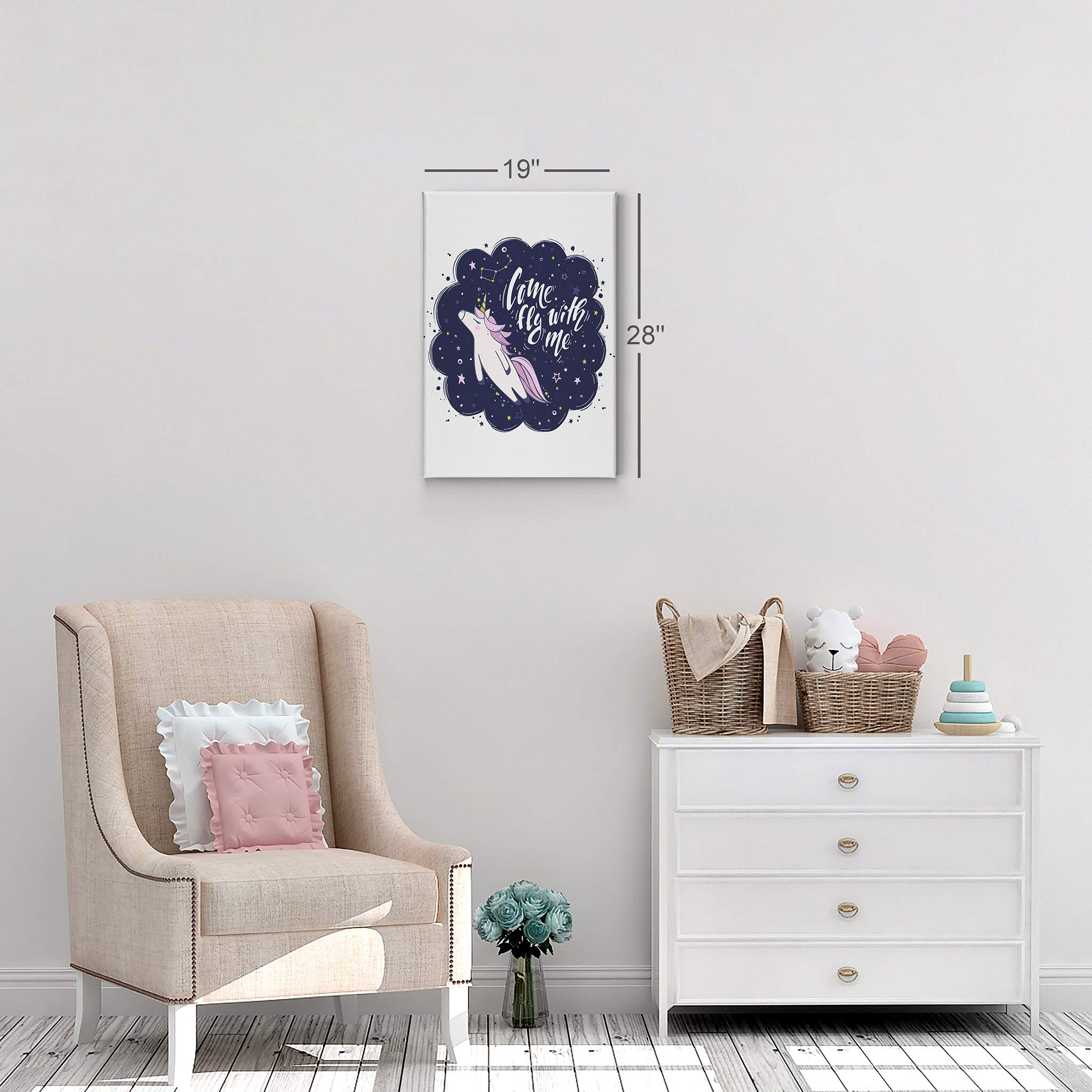 Come Fly With Me Quote Unicorn Wall Art - 12x8 Inch Canvas Print for Kids Room, Nursery & Baby Room Decor - Ready to Hang USA-Made Gift for Birthday & Baby Shower (Perfect for Girls' Bedroom & Playroom Wall Decoration)