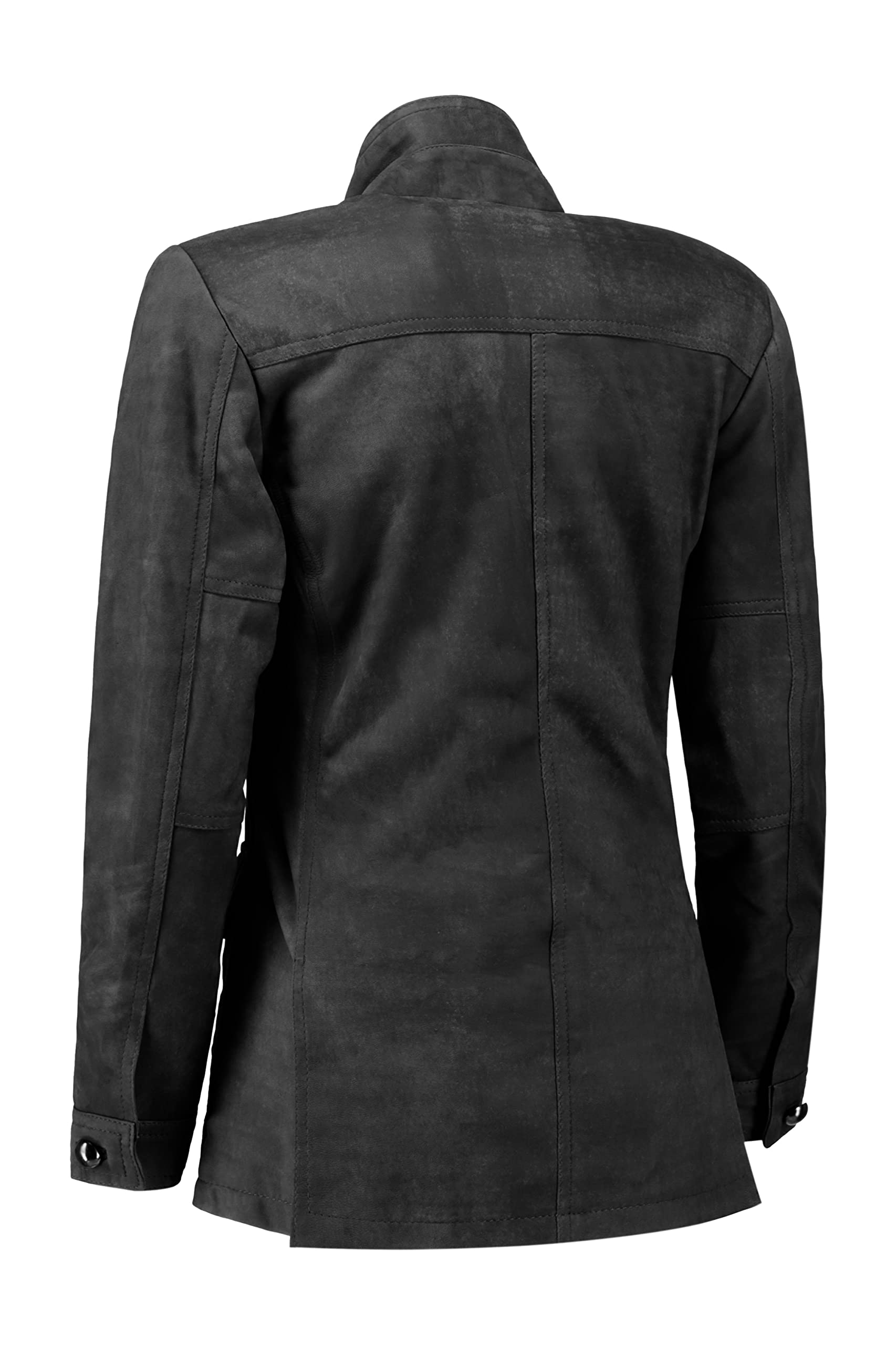 Vintage Suede Look Women's Leather Blazer with 5 Buttons, Four Pockets & Double Back Slit - Elegant Cuff Sleeves Jacket for Office, Dating & Special Occasions