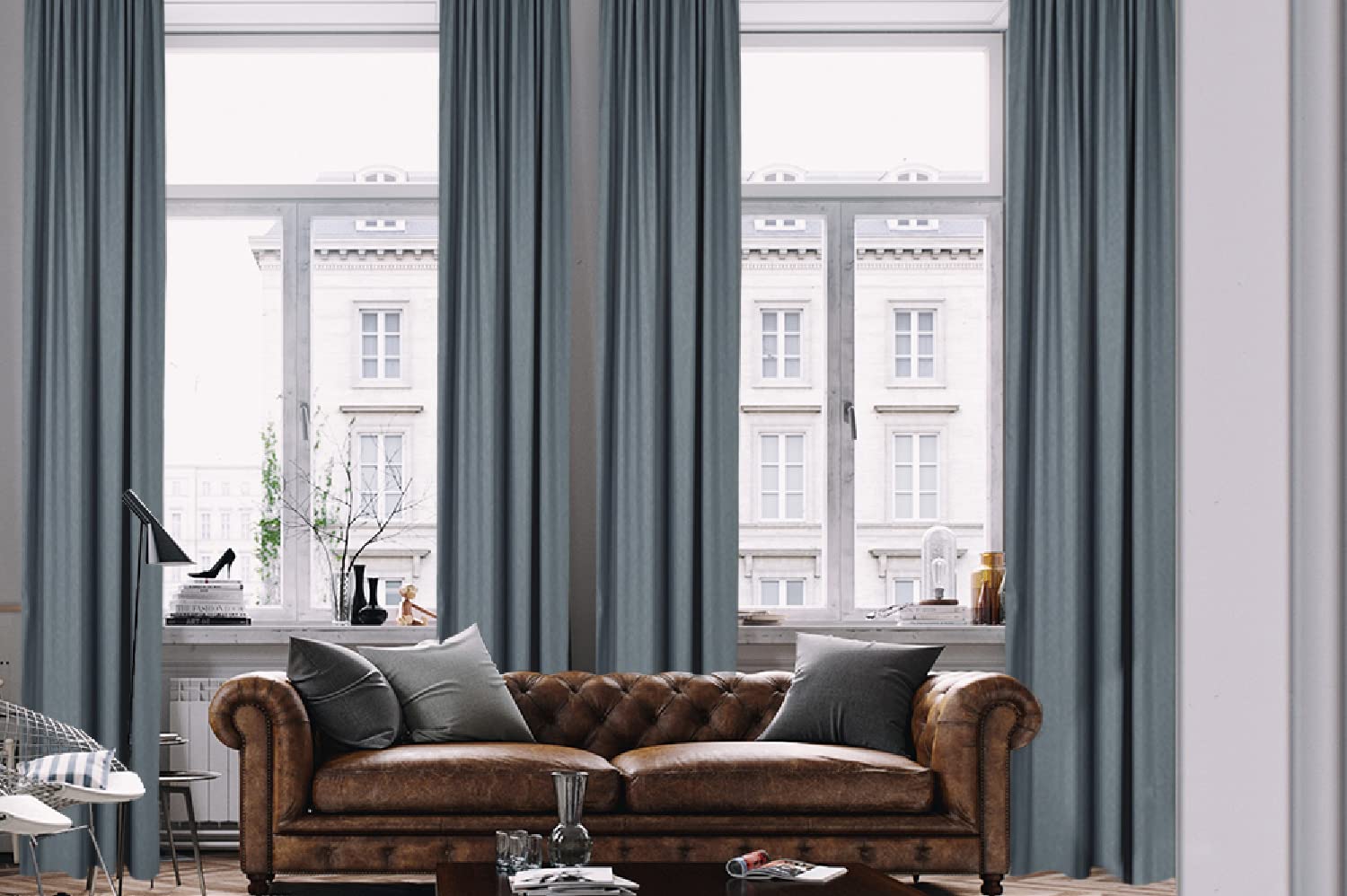 Luxury Extra Long Linen Look Decorative Curtains for Living Room & Bedroom - Made in Turkey, Back Tab & Rod Pocket Design, 1 Panel Home Decor - Blue (100