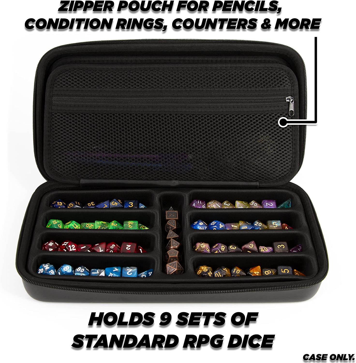 CASEMATIX Dragon Embossed Dice Box & Card Holder - Storage for 9 Sets RPG Dice, Spell Cards, Counters & Accessories - Perfect for D&D, MTG & Tabletop Gaming Adventures
