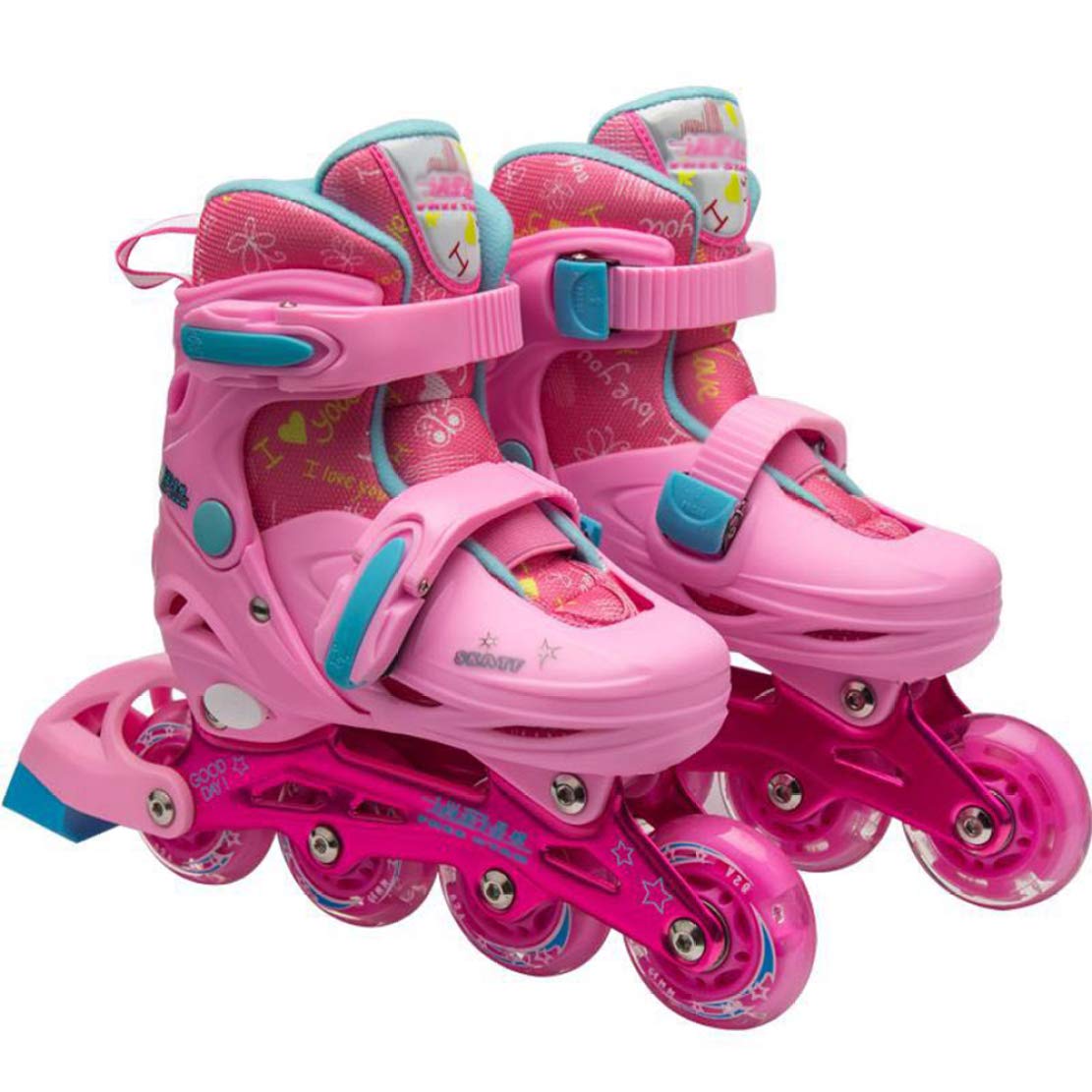 **JLDNC Adjustable Inline Skates with LED Light Up Wheels - High Elasticity Roller Skates for Boys, Girls & Teens - Pink (EU 33-36) - Perfect for Outdoor Fun, Skating Rinks & Birthday Gifts**