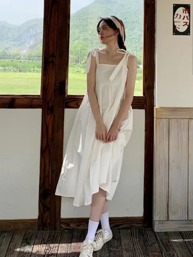 Stylish White Bandage Midi Dress for Women - Summer Beach Sundress with Sweet Casual Design - Perfect for Vacation, Date Night & Outdoor Parties