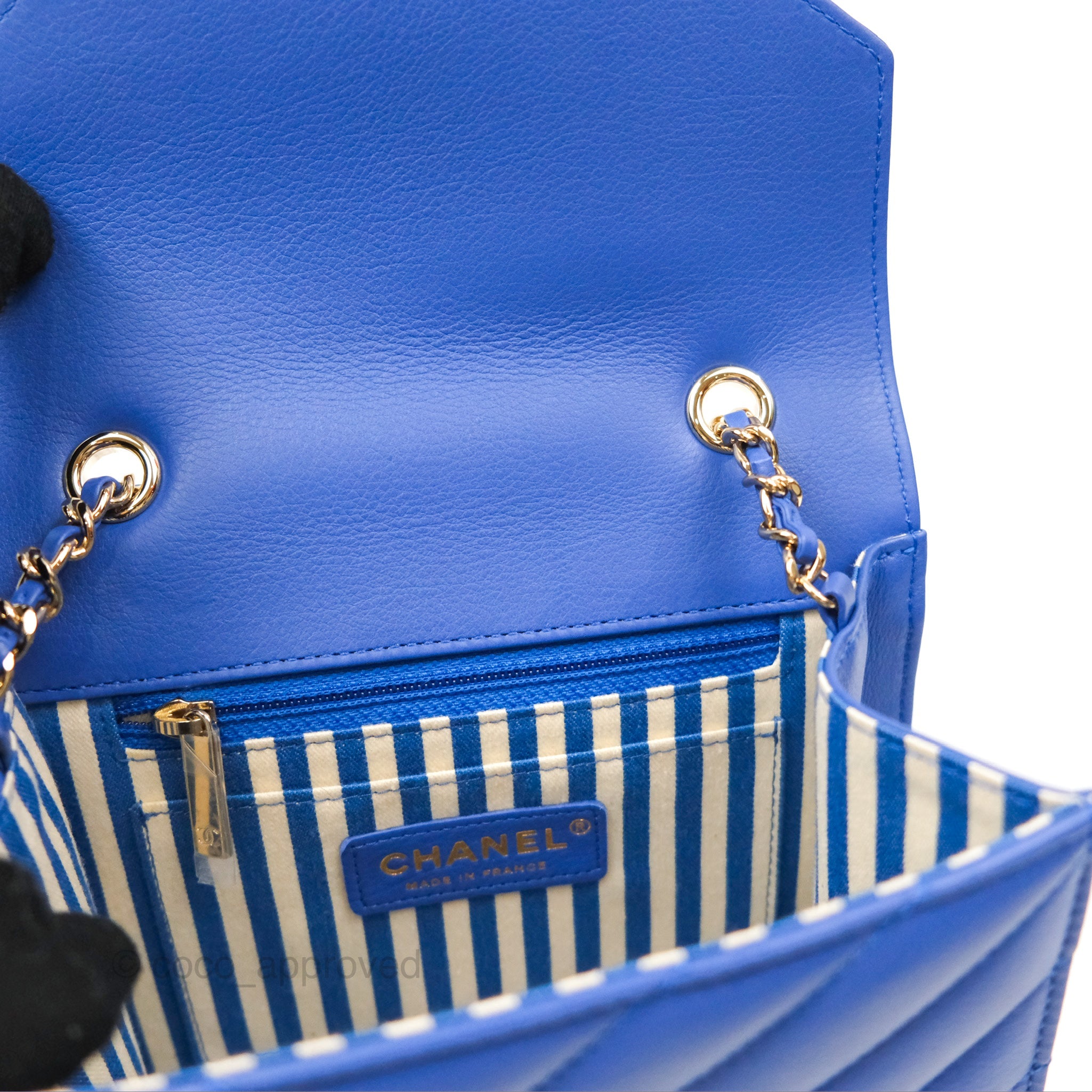Chanel Chevron Square Envelope Flap Bag Royal Blue 19C - Luxury Designer Handbag for Women, Perfect for Evening Parties, Date Nights & Special Occasions