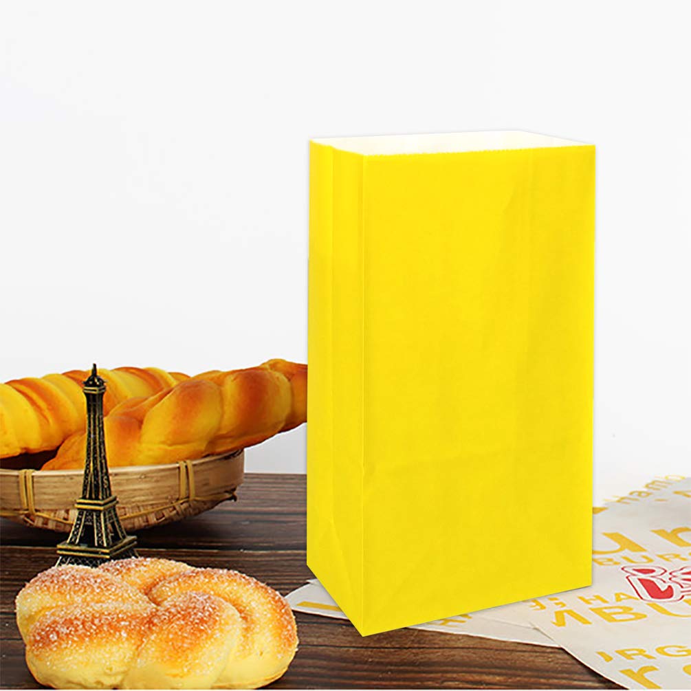 KEYYOOMY Mini Yellow Paper Bags - 100 Count Small Party Favor Bags, 3.5 x 2.4 x 7.1 Inch Lunch Bags for Birthday Favors, Baby Shower, Wedding, Halloween Treats & School Snacks