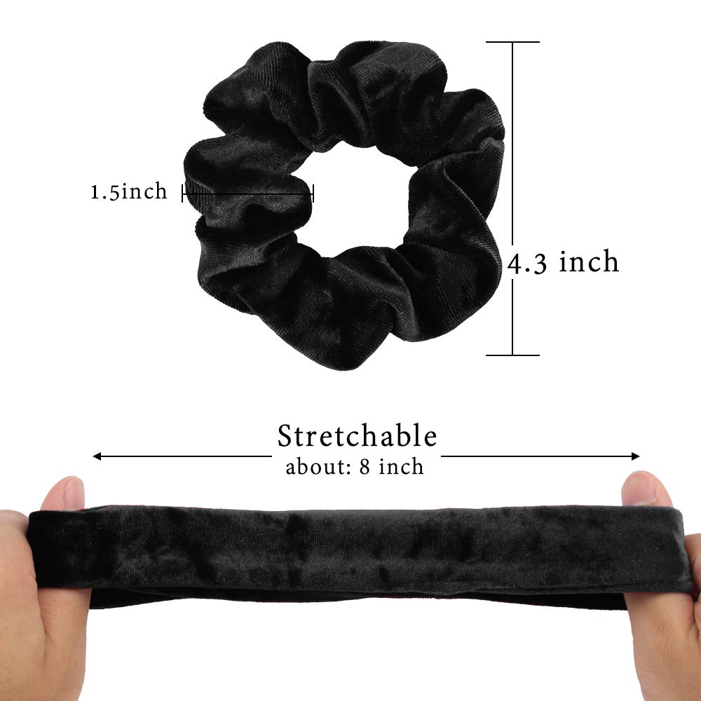 Black Velvet Scrunchies 16 Pack - Hair Ties for Women & Girls - Perfect for Work & Gym