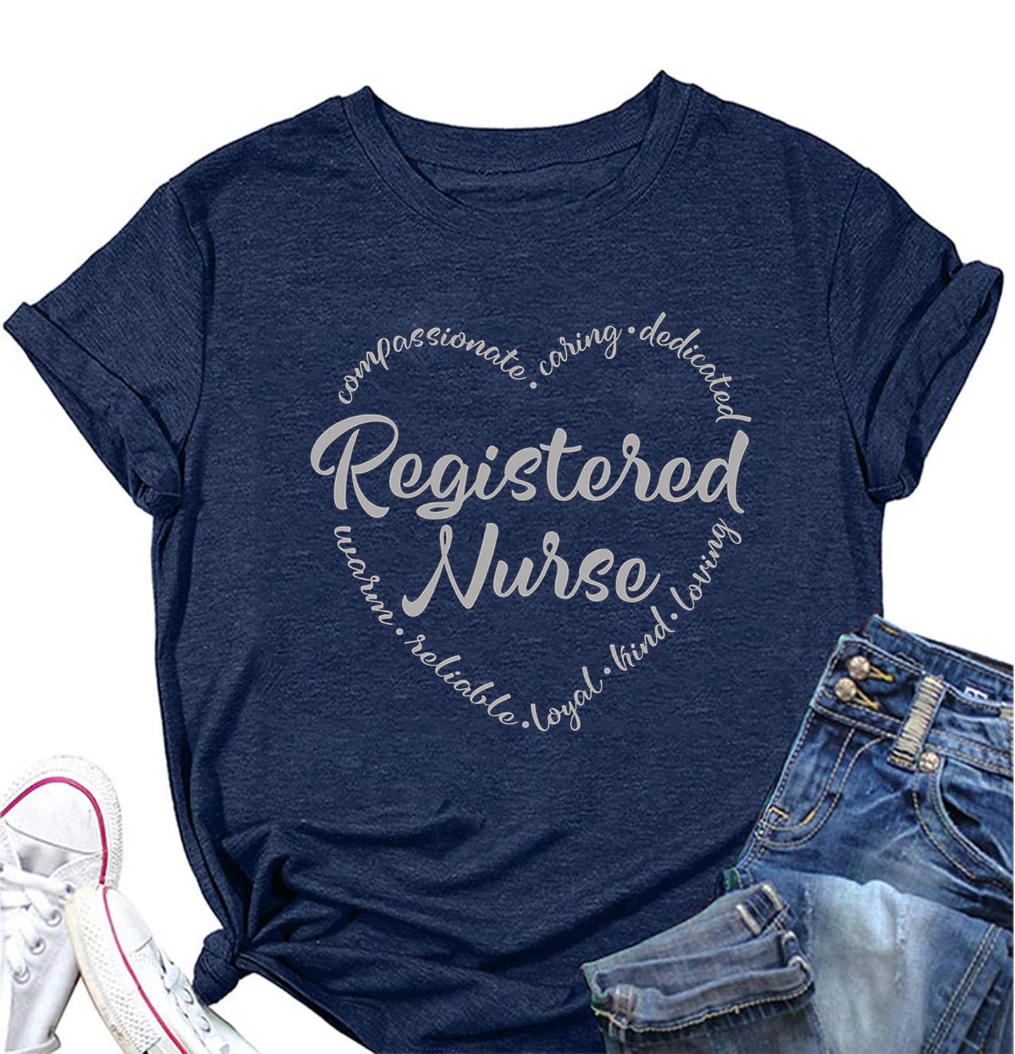 RN Nurse Shirts for Women - Comfortable Short Sleeve Graphic Tees for Registered Nurses - Perfect for Hospital Shifts, Nursing School & Casual Wear