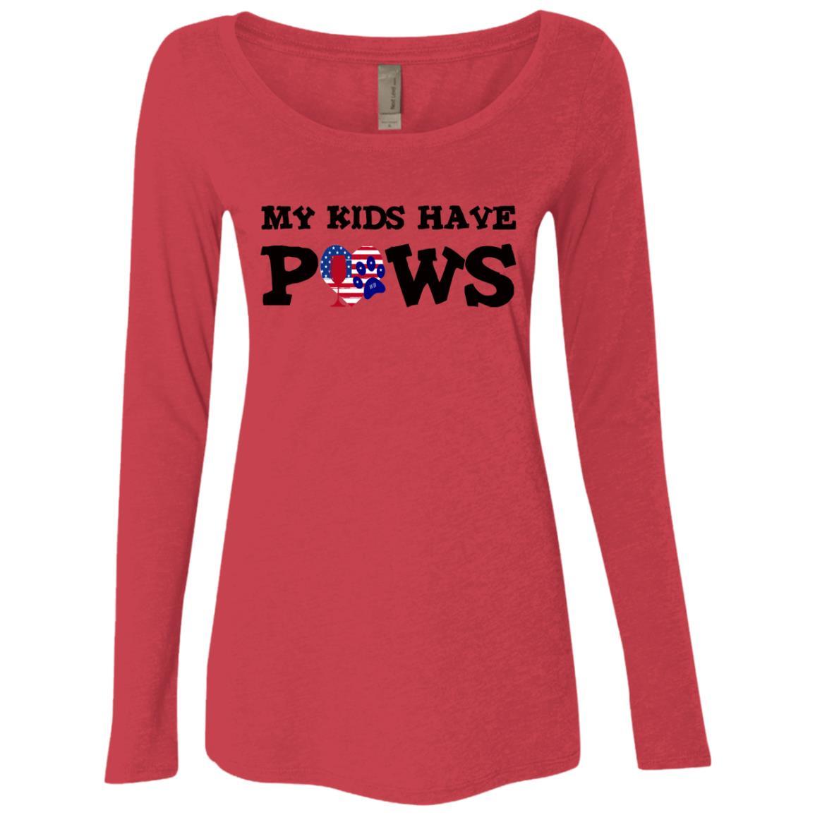 My Kids Have Paws Women's Long Sleeve Scoop Neck Tri-Blend T-Shirt - Soft & Comfortable Pet Lover Apparel for Casual Wear & Dog Mom Outfits