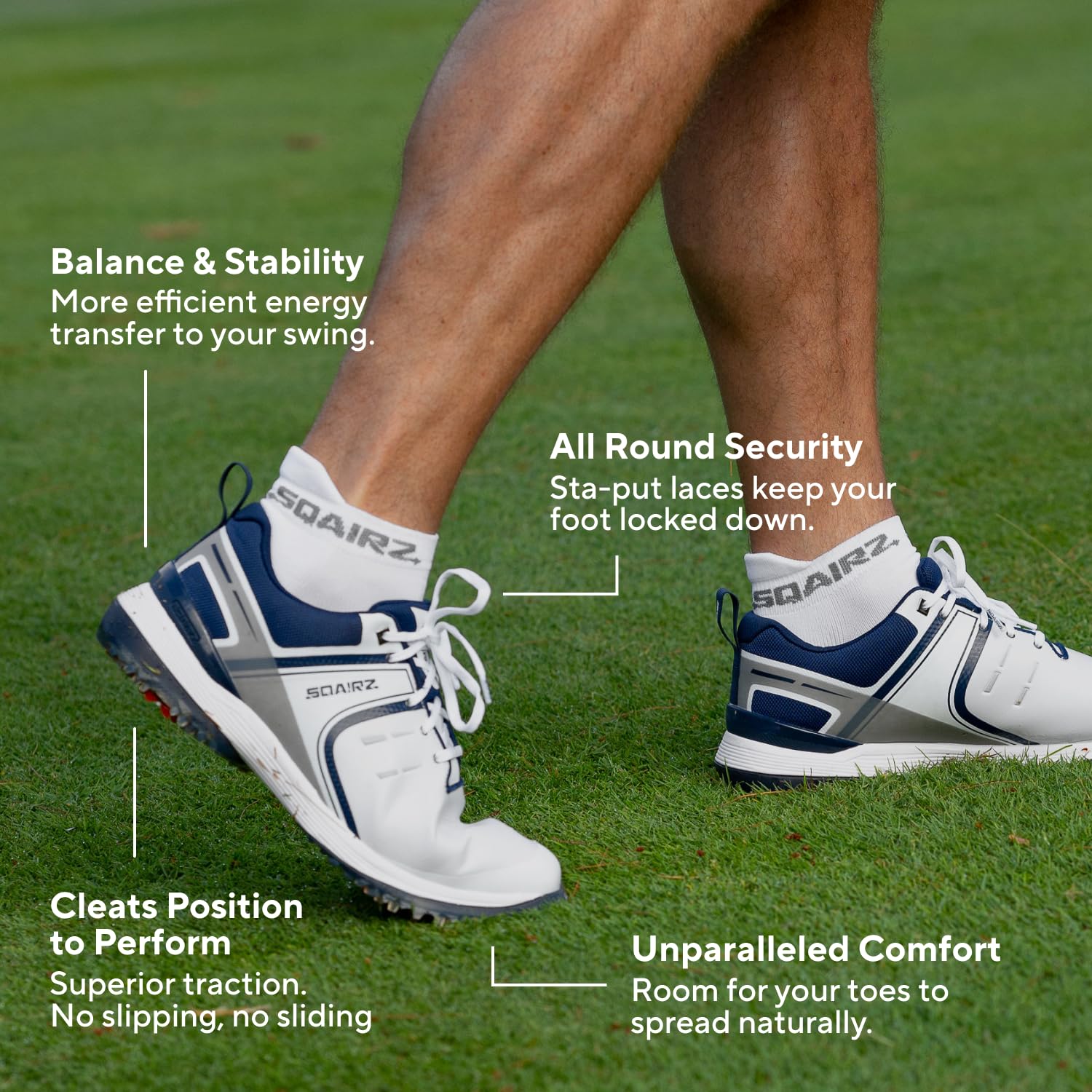 SQAIRZ Bold Men's Spiked Golf Shoes - Waterproof Athletic Golf Footwear with Replaceable Cleats for Enhanced Balance & Performance | Perfect for Golf Tournaments, Driving Range & Outdoor Sports