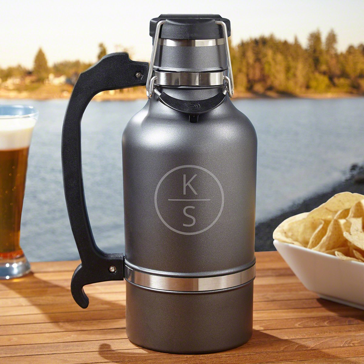 Emerson Monogram Insulated Beer Growler by HomeWetBar - Personalized Stainless Steel Beer Bottle for Men, Customized Gifts for Beer Lovers, Anniversary, Retirement, Birthday Presents - Perfect for Camping, Tailgating & Outdoor Adventures
