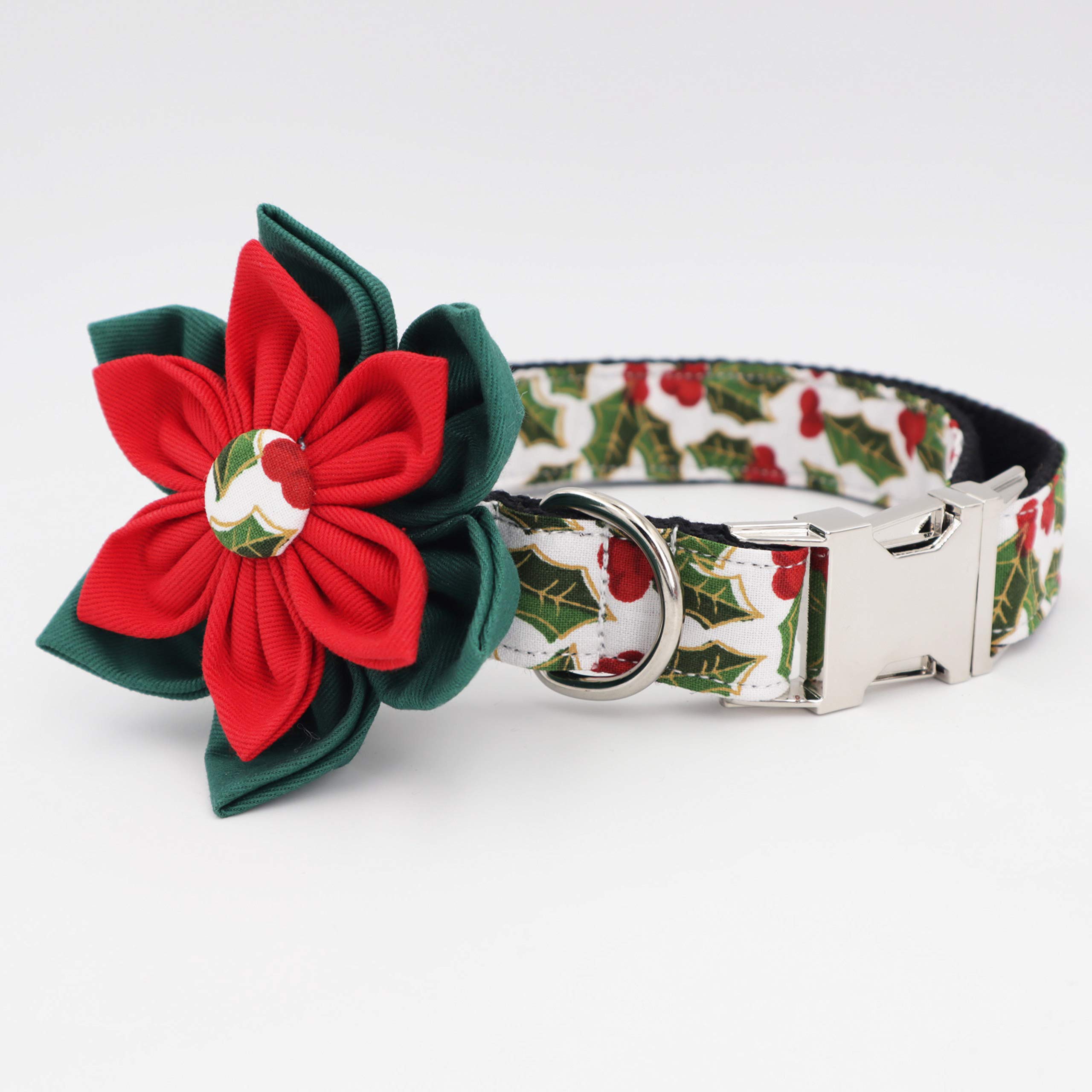 Christmas Dog Collar with Flower - Adjustable Pet Collar for Small to Medium Dogs, Perfect Holiday Gift for Girl Puppies - Great for Christmas Photos & Holiday Parties