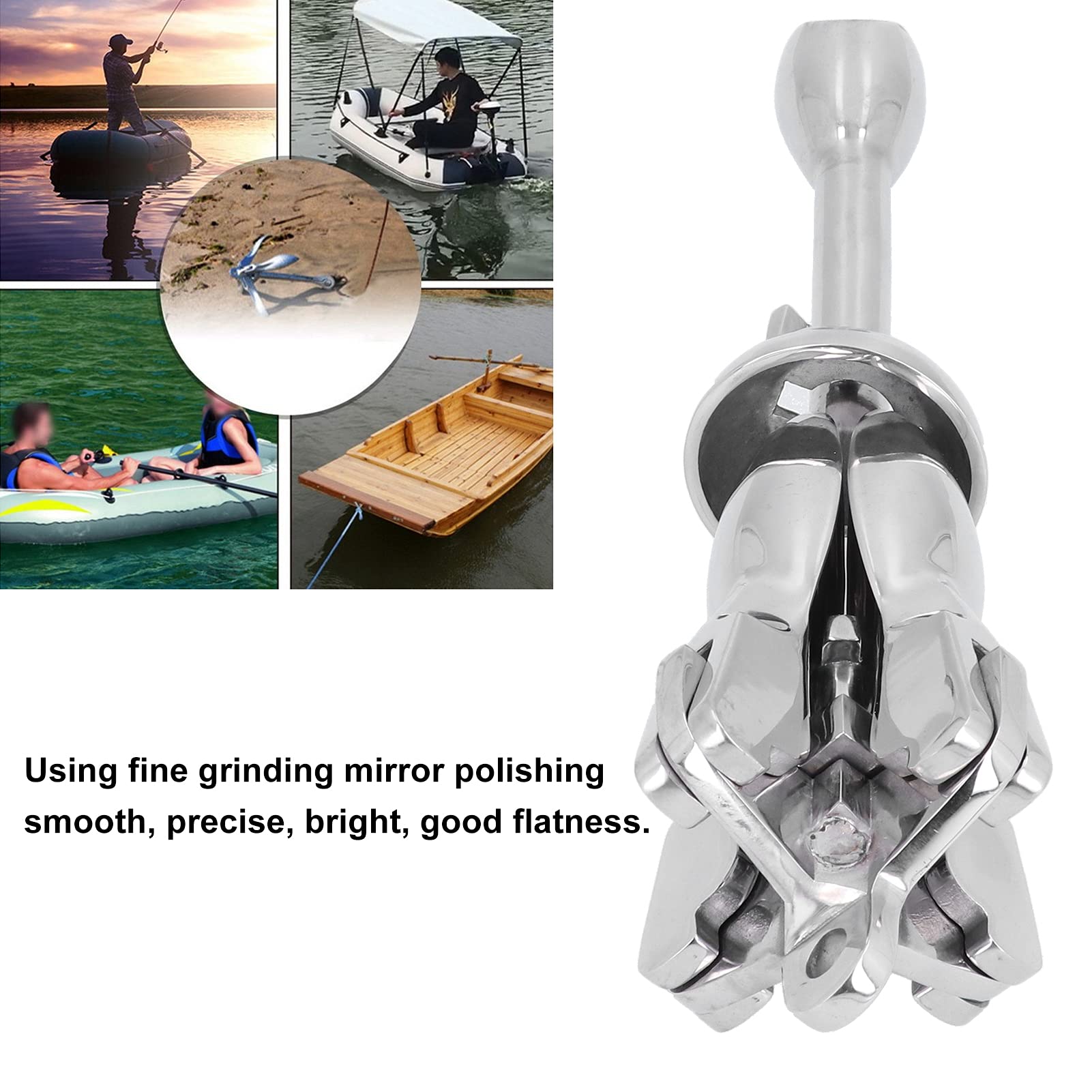 KIMISS 7lbs Foldable Grapnel Boat Anchor - 316 Stainless Steel Marine Hardware for Yachts, Fishing Boats & Small Watercraft | Perfect for Shallow Waters, Kayaking & Dinghy Mooring