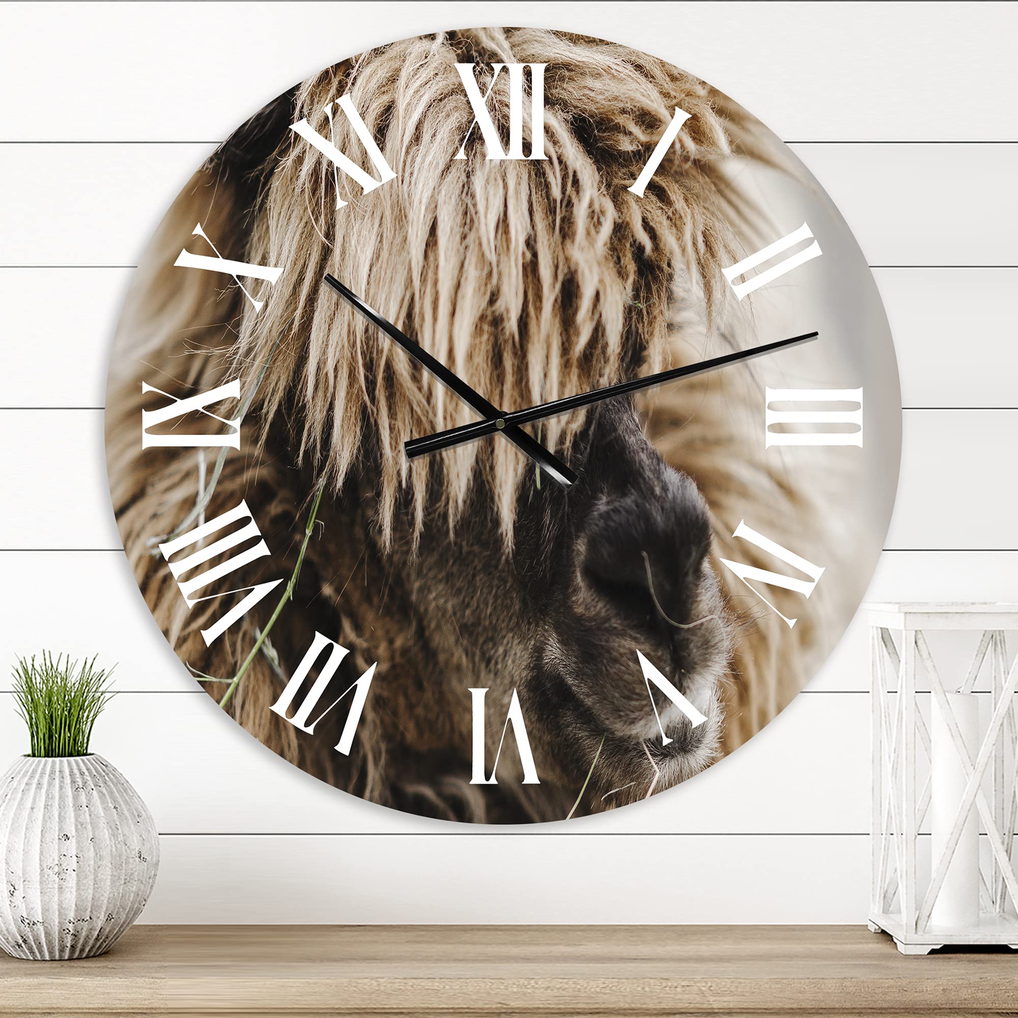Farmhouse Wall Clock with Fluffy Curly Alpaca Design - Large Rustic Animal Wall Clock for Home, Office & Living Room Decor | Perfect for Farmhouse, Cottage & Boho Style Interiors