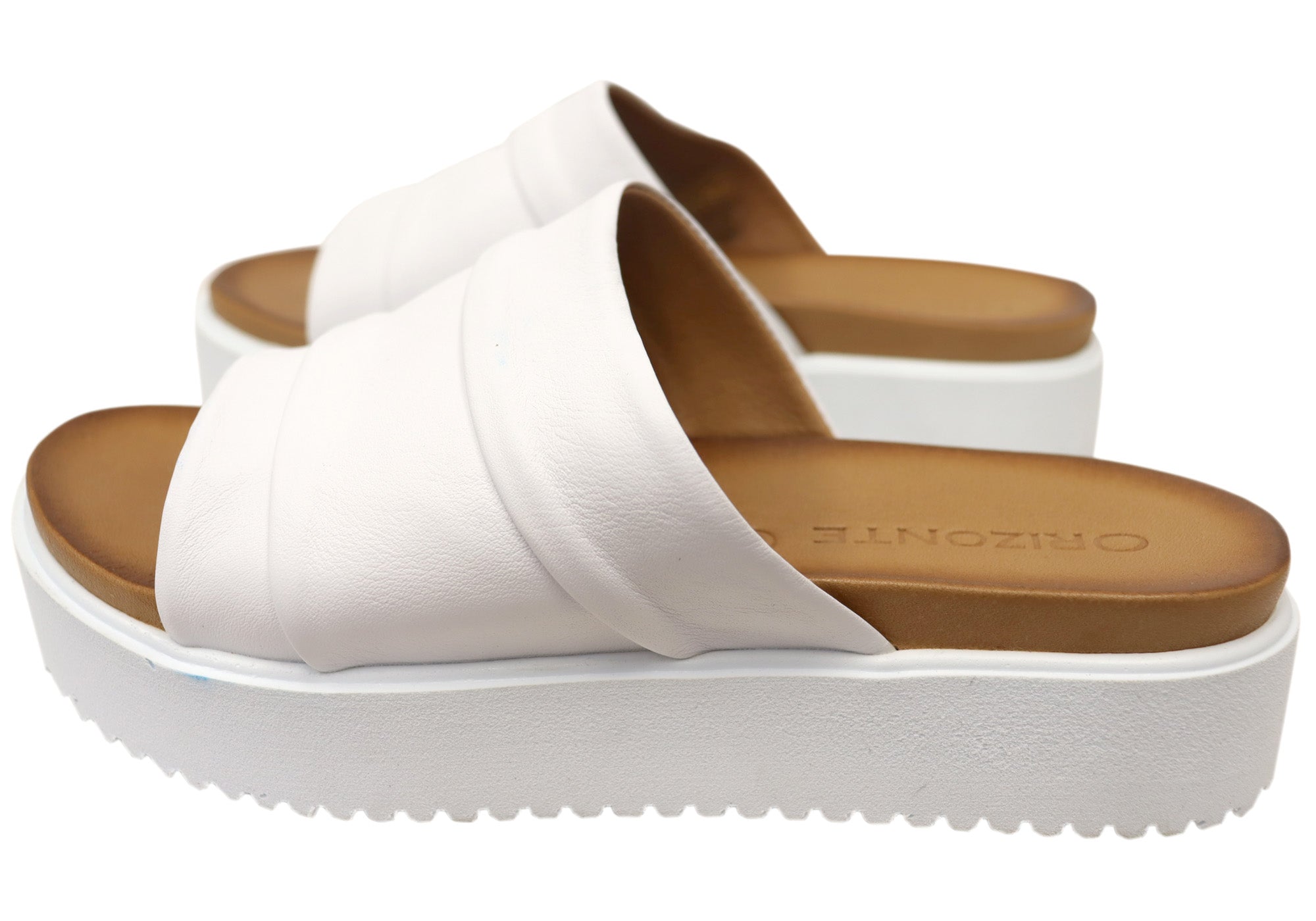 Orizonte Women's Leather Platform Slide Sandals - Comfortable European Style Flip Flops for Beach, Pool, and Summer Outfits