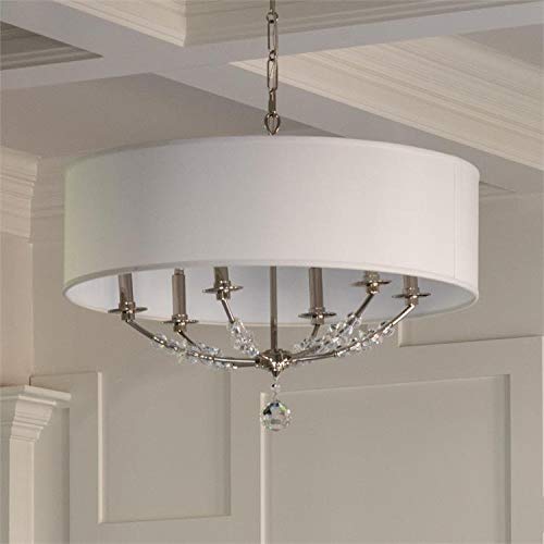 Crystorama Mirage 6-Light Polished Nickel Drum Shade Chandelier - Modern Ceiling Light Fixture for Dining Room, Living Room & Bedroom