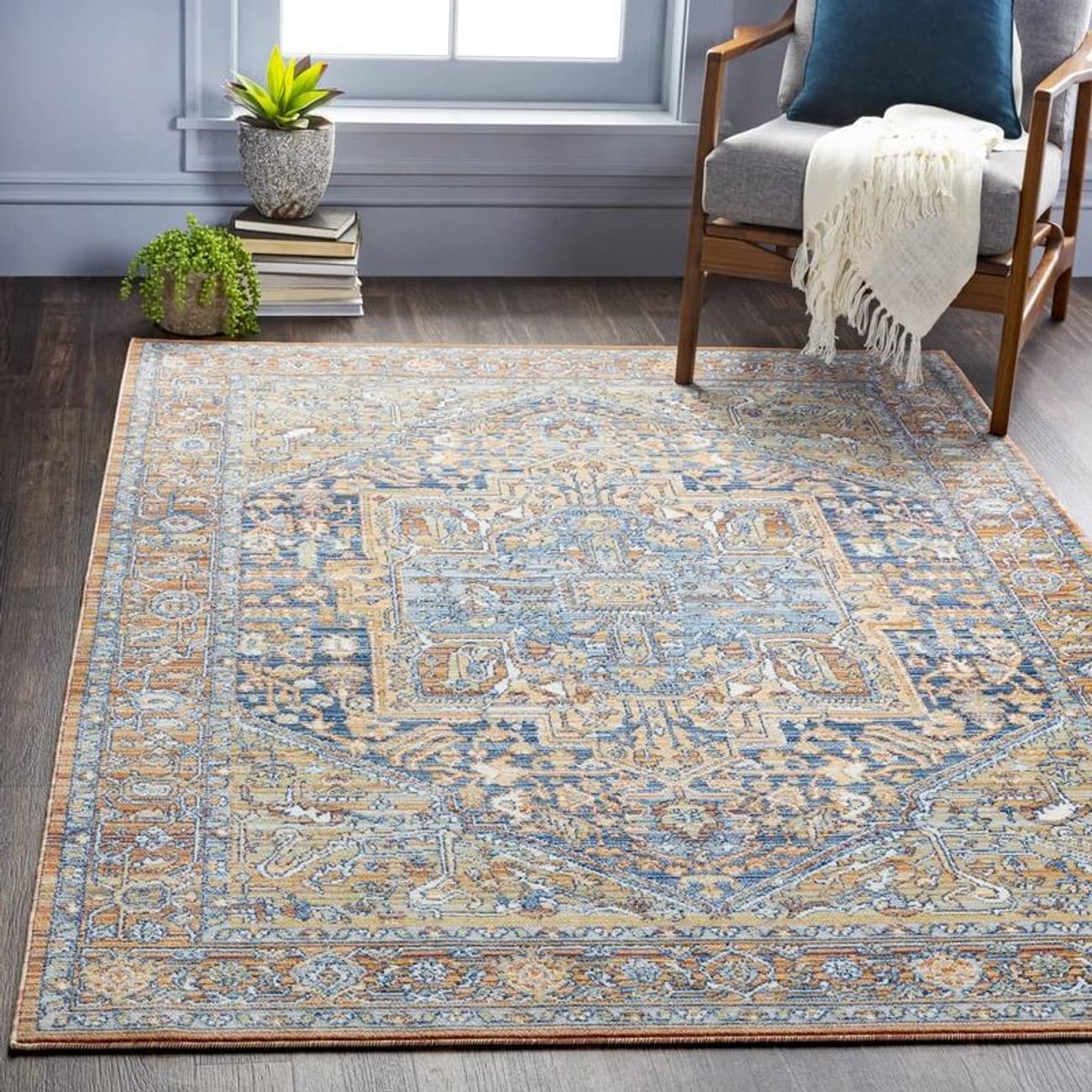 Mark&Day 9x12 Wessel Traditional Saffron Indoor/Outdoor Area Rug - Yellow & Green Living Room, Bedroom, Kitchen Carpet (8'10