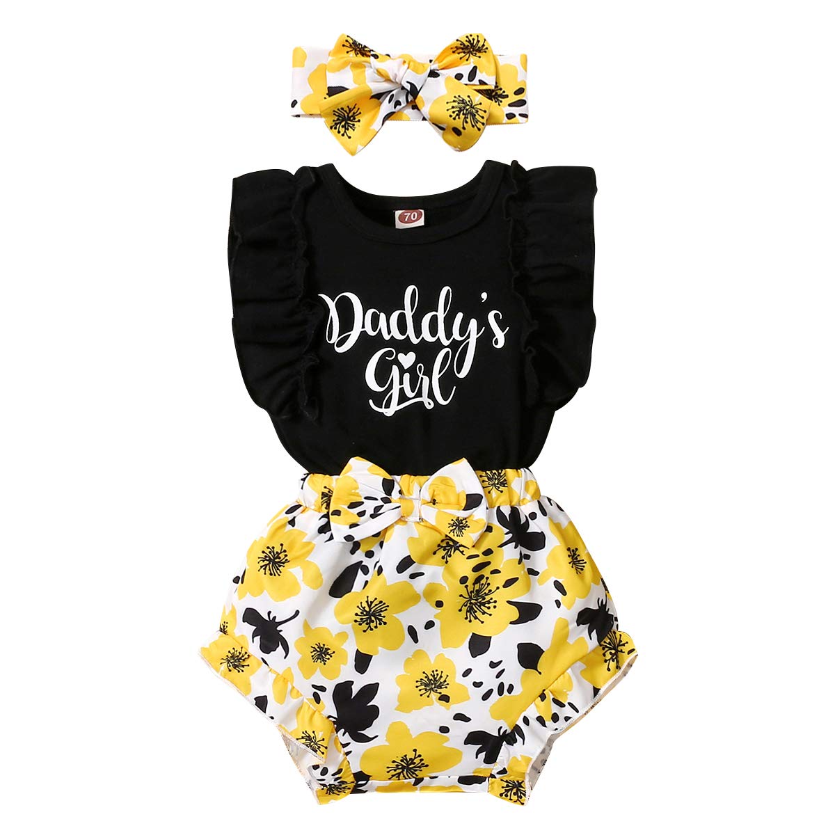 Adorable Baby Girl Summer Clothes Set - 3PCS Toddler Outfit with Onesie, Shorts & Headband for Playtime & Beach Vacations