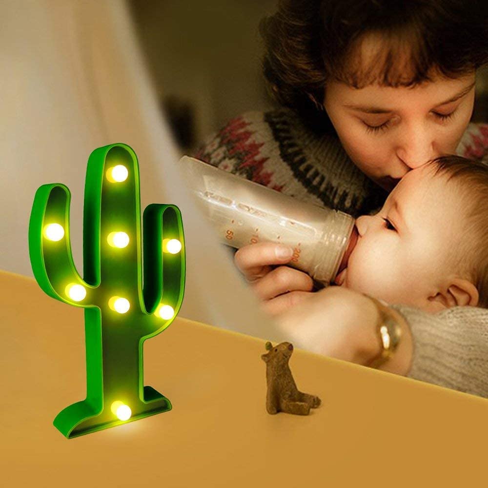 Cloud Marquee Sign Lamp - Battery Operated Moon Night Light with Cactus Design | Perfect for Bedroom Decor, Nursery Lighting & Romantic Atmosphere
