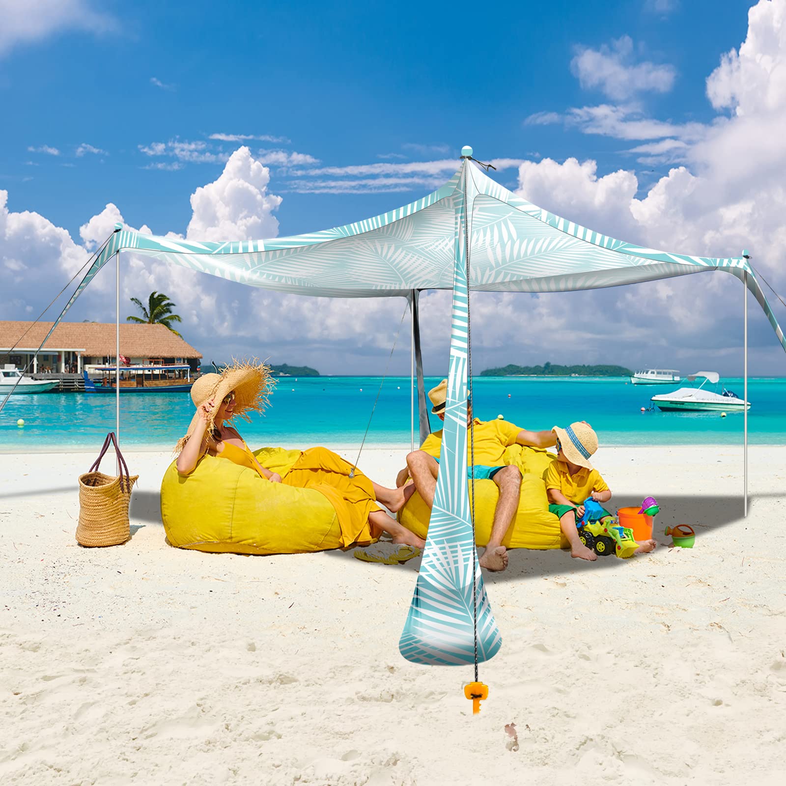 Kegemor 10x10 FT UPF50+ Beach Tent Sun Shelter - Windproof Pop Up Canopy with Sand Shovel & Carrying Bag | Portable Lightweight Sun Shade for Camping, Backyard, Fishing, Picnics | Perfect for Family Outdoor Activities at Beach, Park & Lakeside