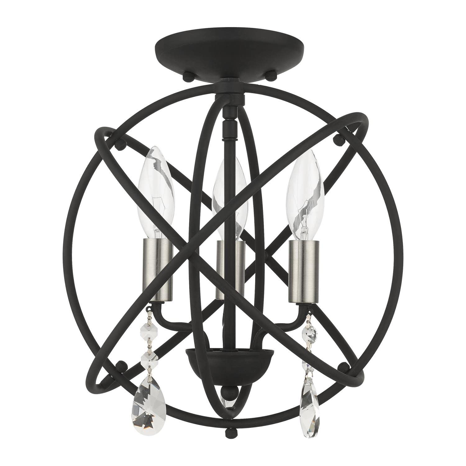 Livex Lighting 40903-04 Aria Convertible Petite Pendant Chandelier/Semi-Flush Mount - Black with Satin Nickel Candles - Perfect for Dining Room, Kitchen Island or Entryway Lighting