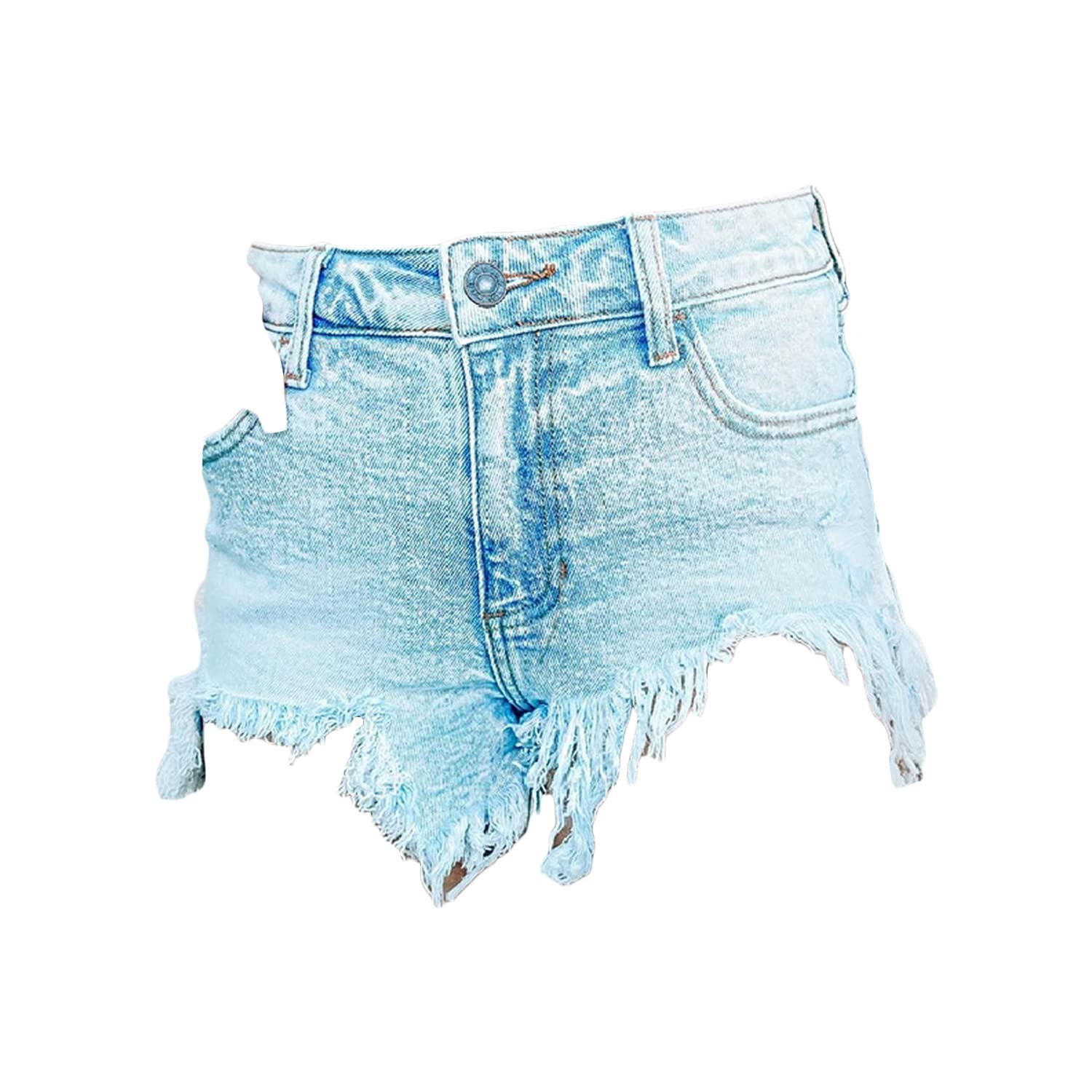 Women's High Rise Raw Edge Denim Shorts - Distressed Frayed Hem Stretchy Jean Shorts for Summer | Light Blue X-Large | Casual Outfit, Beach Vacation, Music Festival & Street Style Fashion