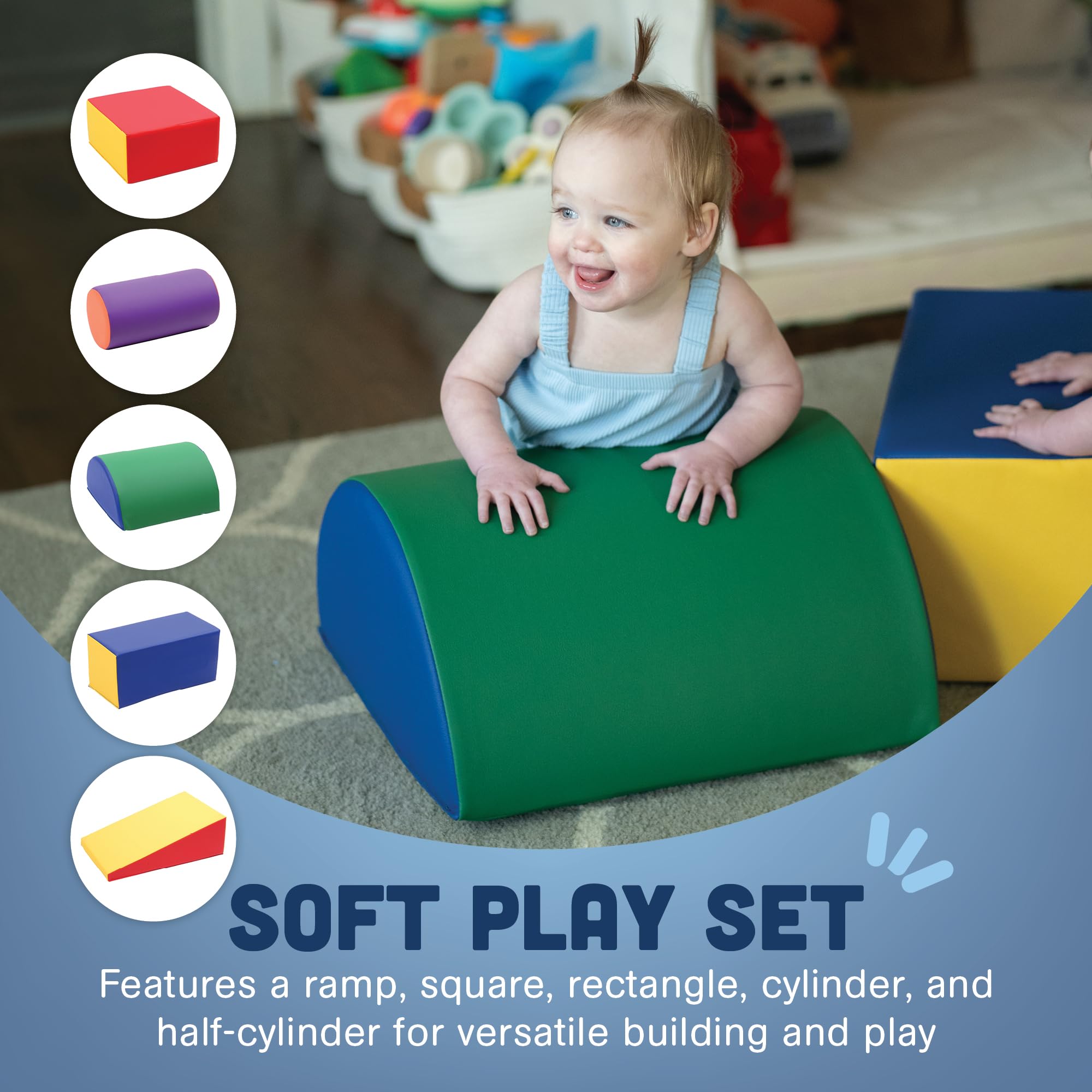 Constructive Playthings Soft Foam Climbing Toys for Toddlers & Kids - 5-Piece Padded Shapes Set with Sturdy Vinyl Cover | Daycare & Indoor Play Equipment | Easy to Clean, Safe & Durable for All Ages | Perfect for Preschools, Playrooms & Home Play Areas
