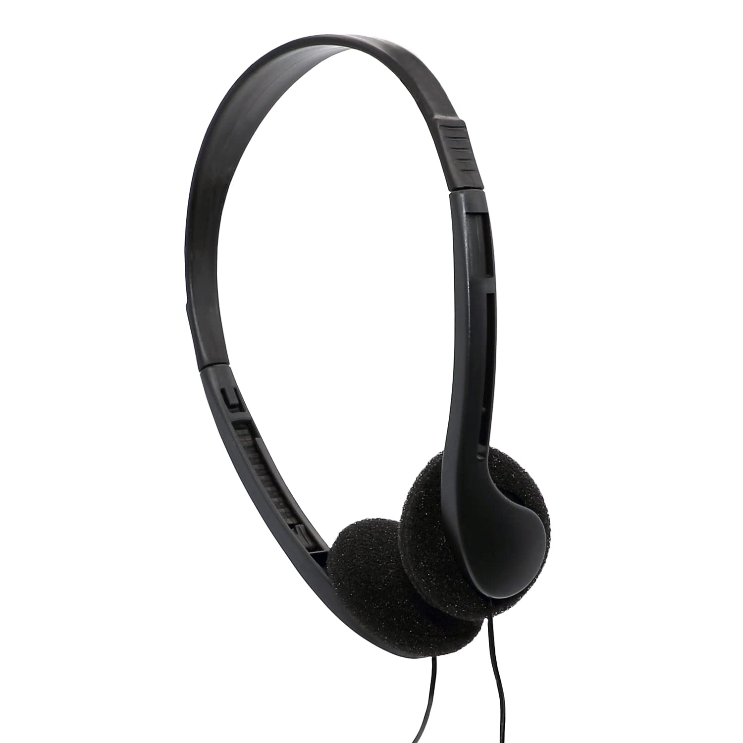 Avid Products AE-08 50 Pack Black Disposable On-Ear Headphones with 3.5mm Plug - Bulk Headphones for Schools, Gyms, Airlines & Events