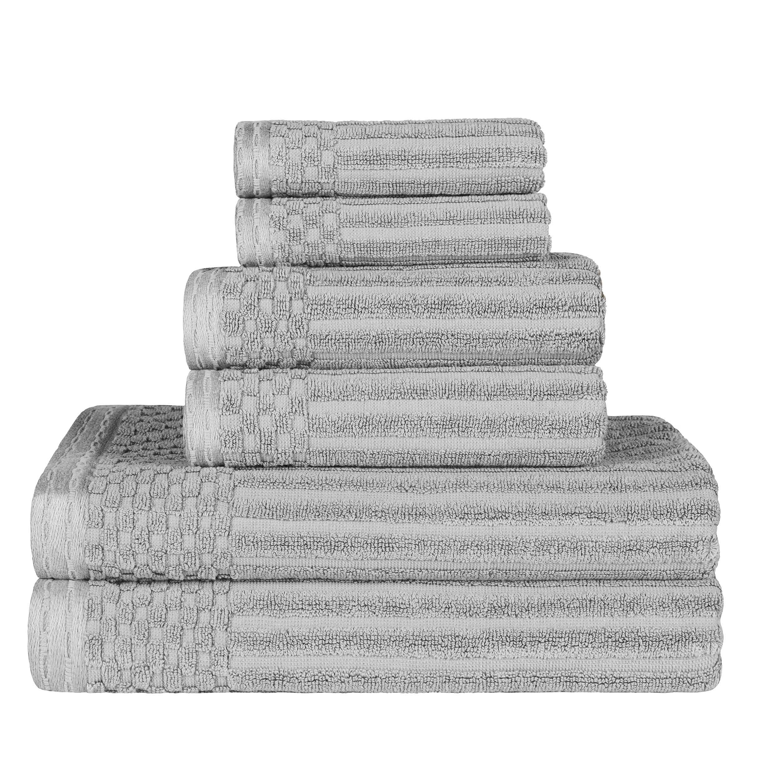 Premium 6-Piece Cotton Ribbed Textured Towel Set - Medium Weight, Soft & Absorbent Bath Towels for Spa, Gym, and Everyday Use