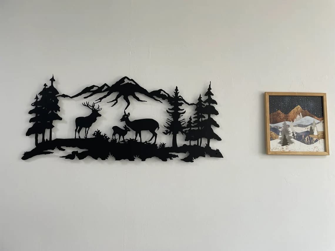 DEKADRON Metal Wall Art - Deer Family & Tree Decor for Home & Office - Modern Interior Wall Hangings (40