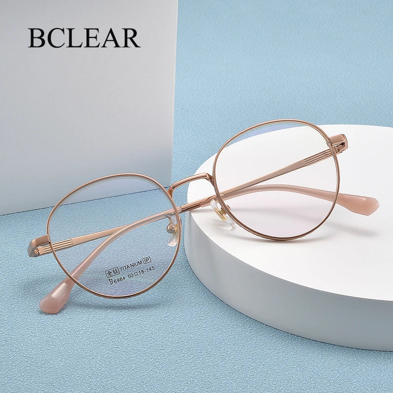 Bclear Unisex Full Rim Small Round Titanium Eyeglasses 6984 - Lightweight & Durable Frame for Reading, Work & Everyday Use