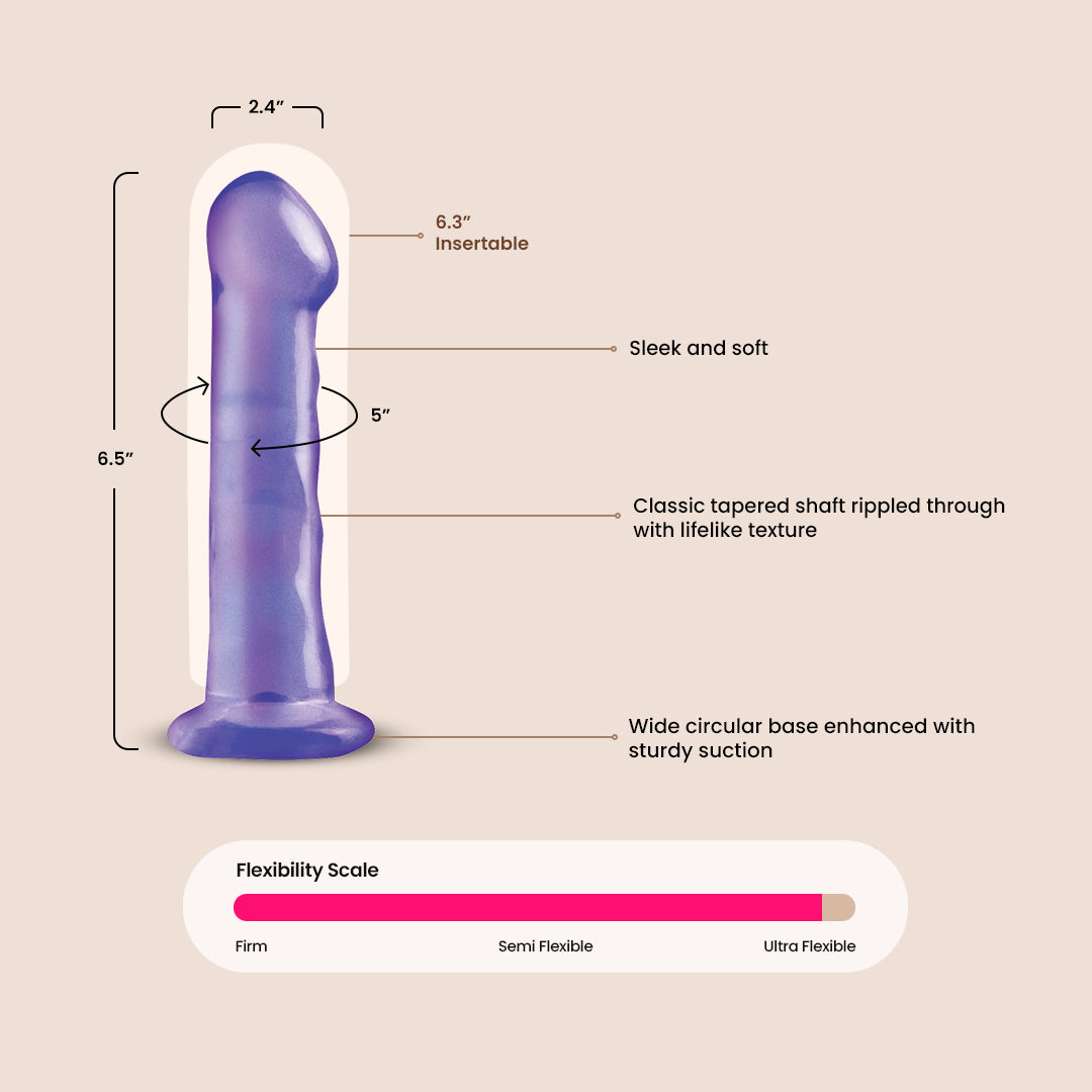 Basix 6.5 Inch Realistic Dildo with Strong Suction Cup - Flexible Yet Firm Silicone Adult Toy for Solo Play, Couples Fun & Strap-On Use