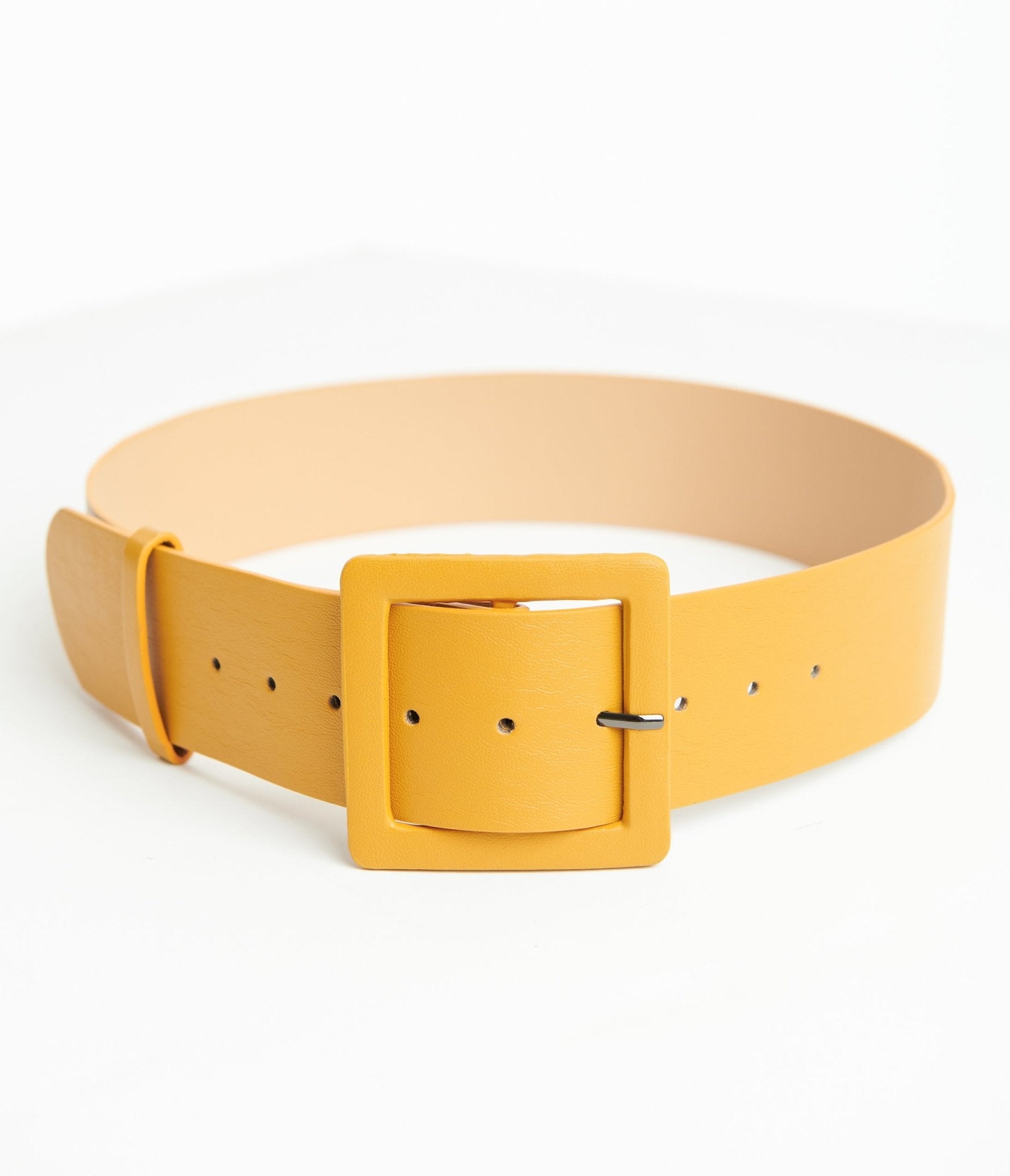 Mustard Yellow Faux Leather Wide Belt for Women - Stylish Fashion Accessory for Dresses, Jeans & Outfits