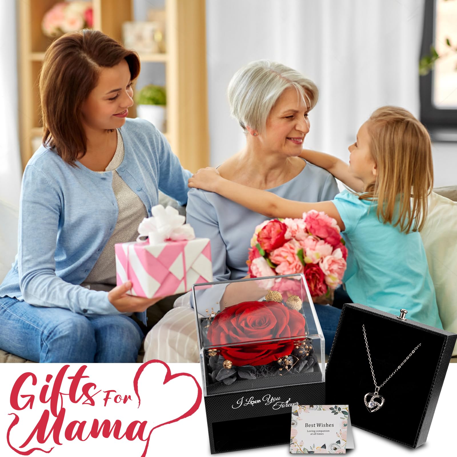 Preserved Real Red Rose Necklace Gift Set - Eternal Roses Forever Flowers for Women, Mom, Wife, Grandma | Perfect for Birthday, Anniversary, Mother's Day & Special Occasions | Romantic Keepsake Jewelry for Girlfriend, Valentine's Day & Wedding Gifts