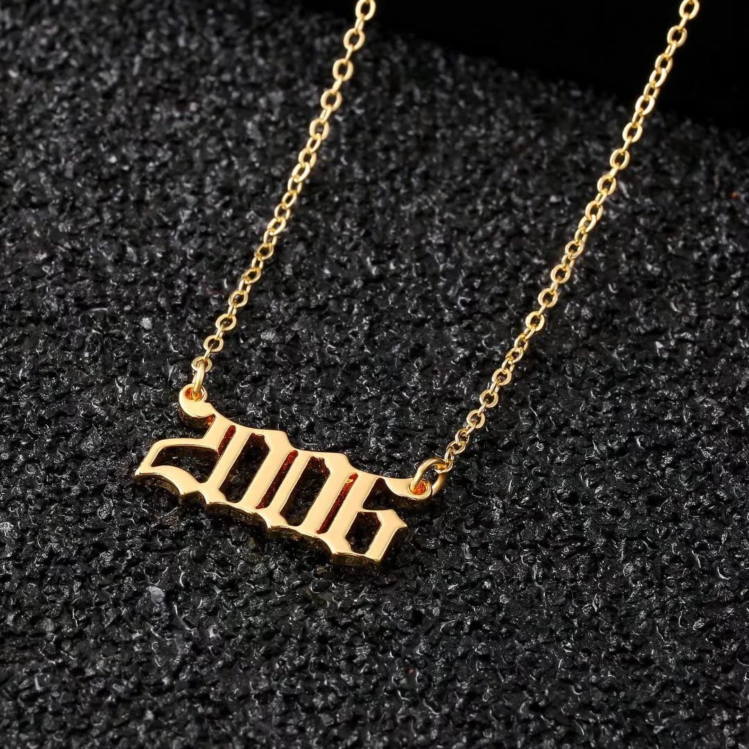18K Gold Plated Old English Birth Year Necklace for Women - Personalized Number Pendant Jewelry Gift (1970-2021) | Perfect for Birthday, Anniversary & Mother's Day Gifts