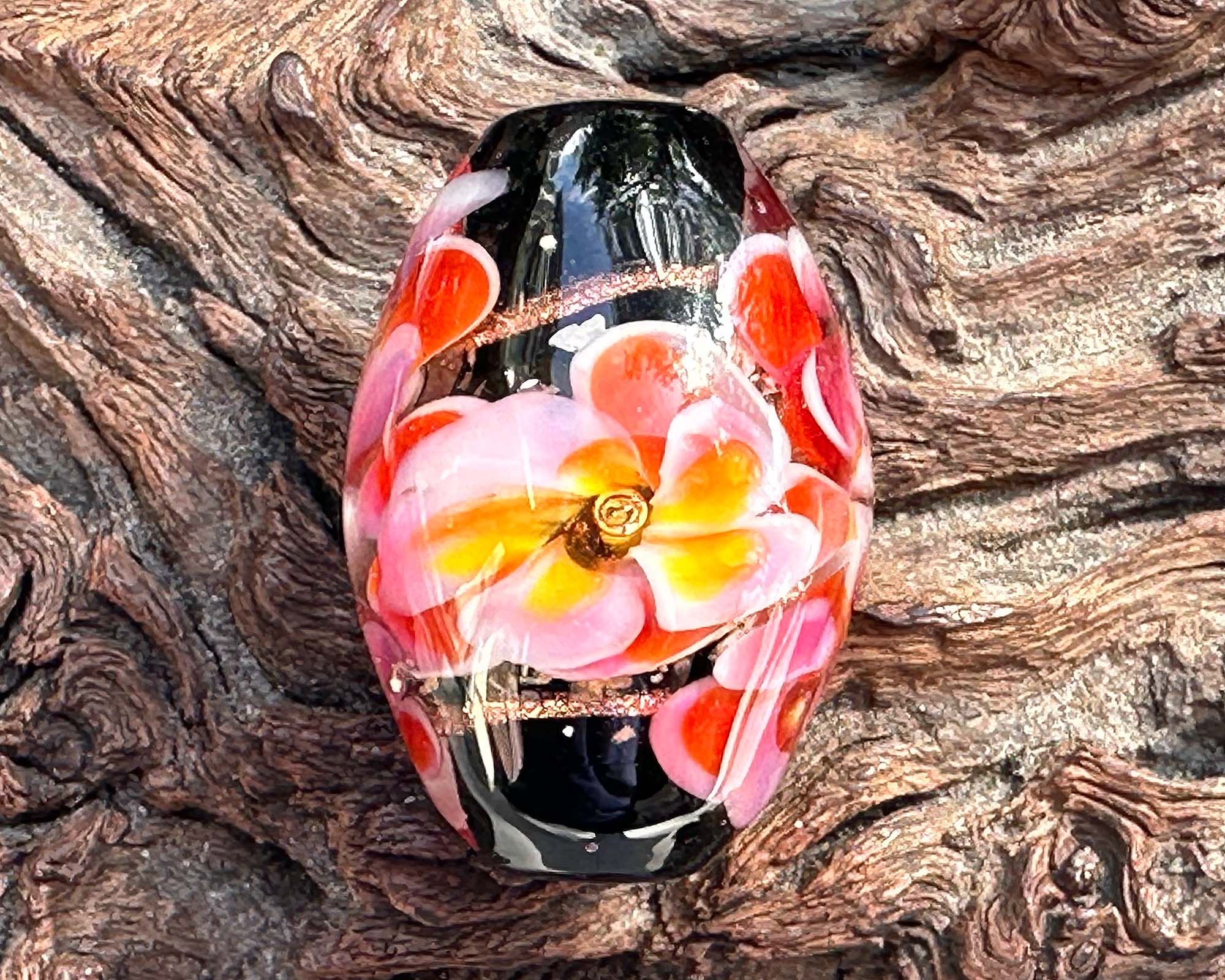 Tropical Bliss Pink Floral Lampwork Focal Bead SRA - Handmade Glass Bead for Jewelry Making, DIY Crafts, Necklace & Bracelet Designs - Perfect for Bohemian Style, Beach Wedding & Summer Accessories